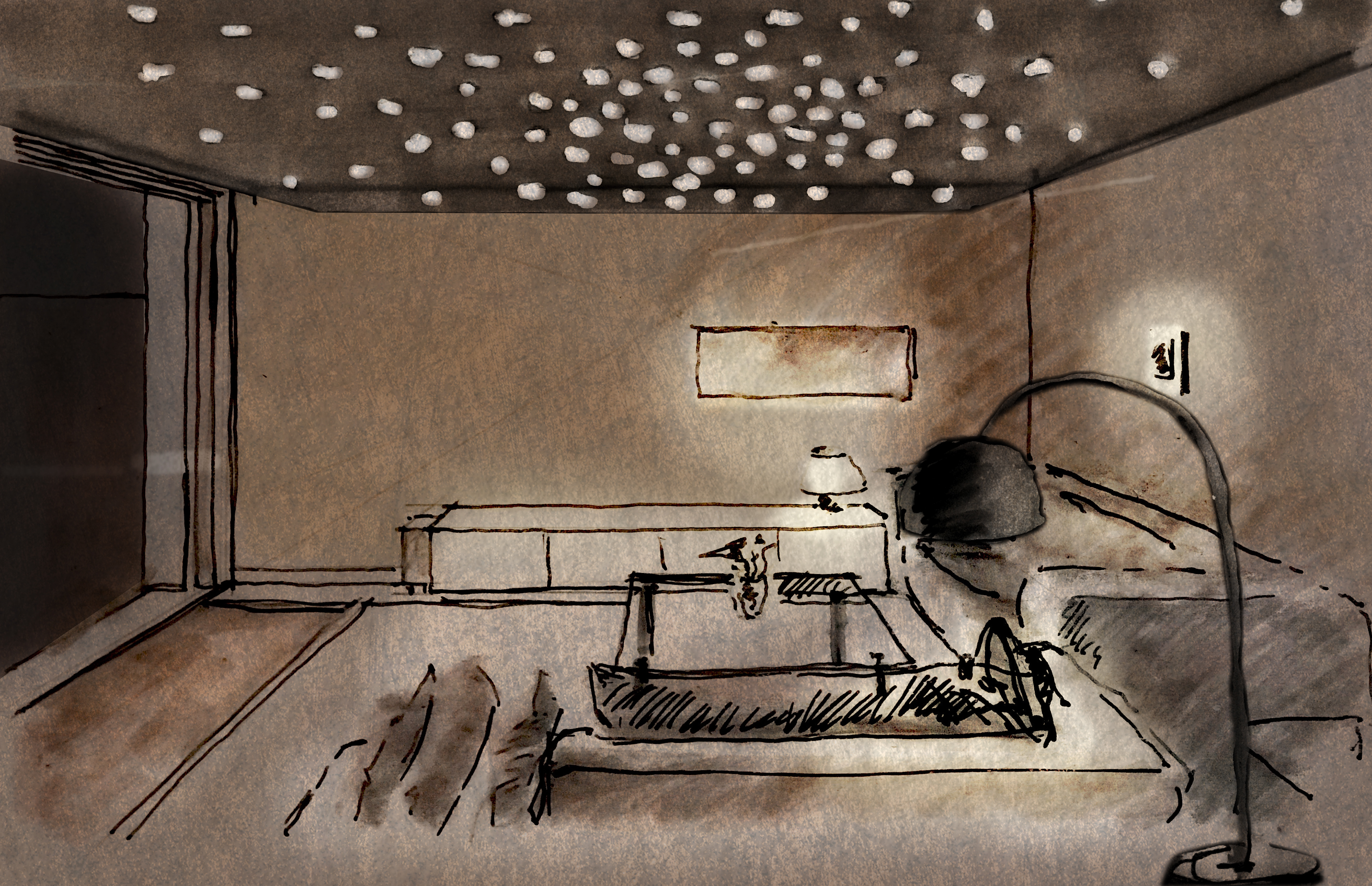 Wohnbereich, Lichtstimmung bei Dunkelheit