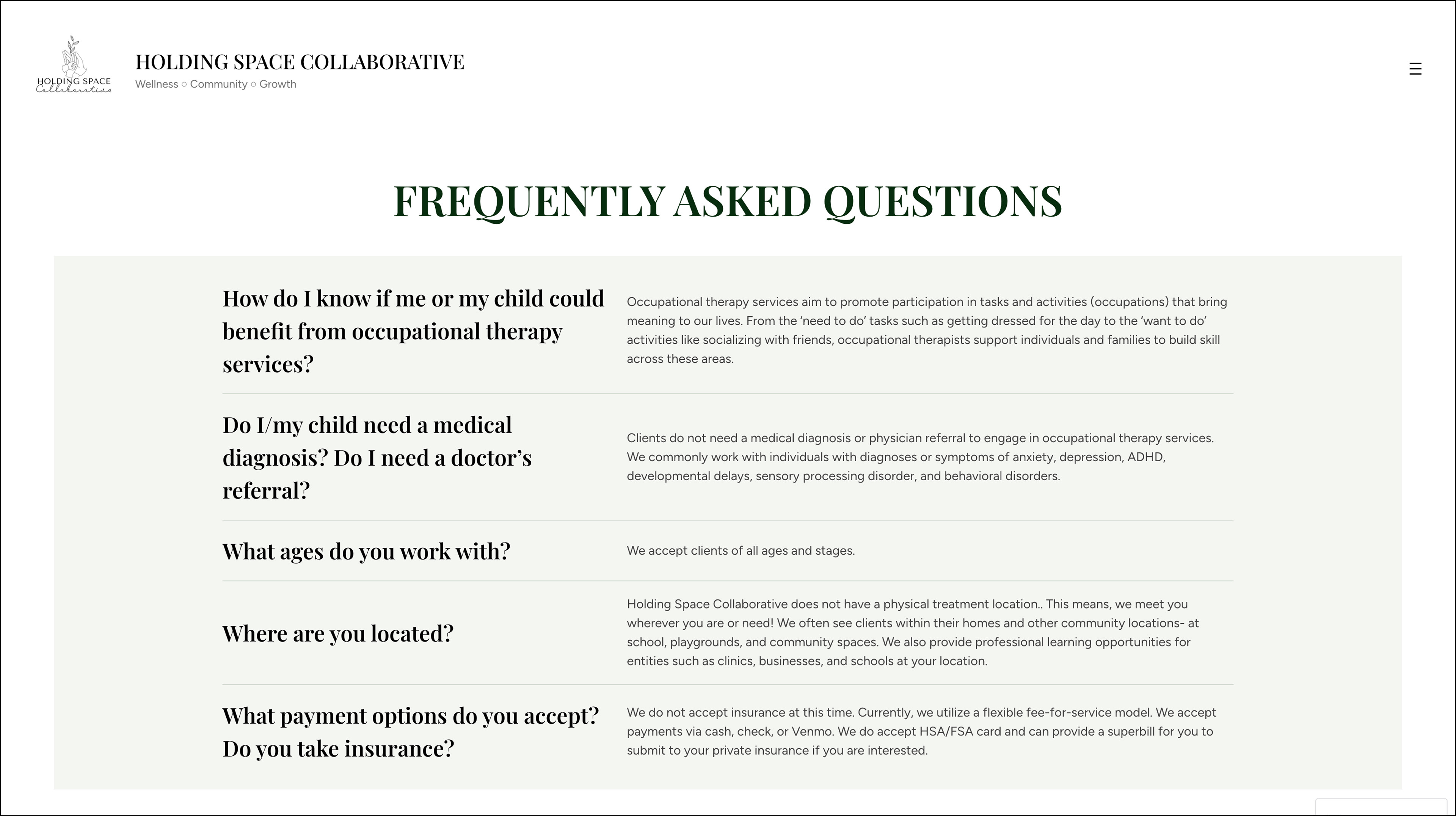 "FAQs" Page