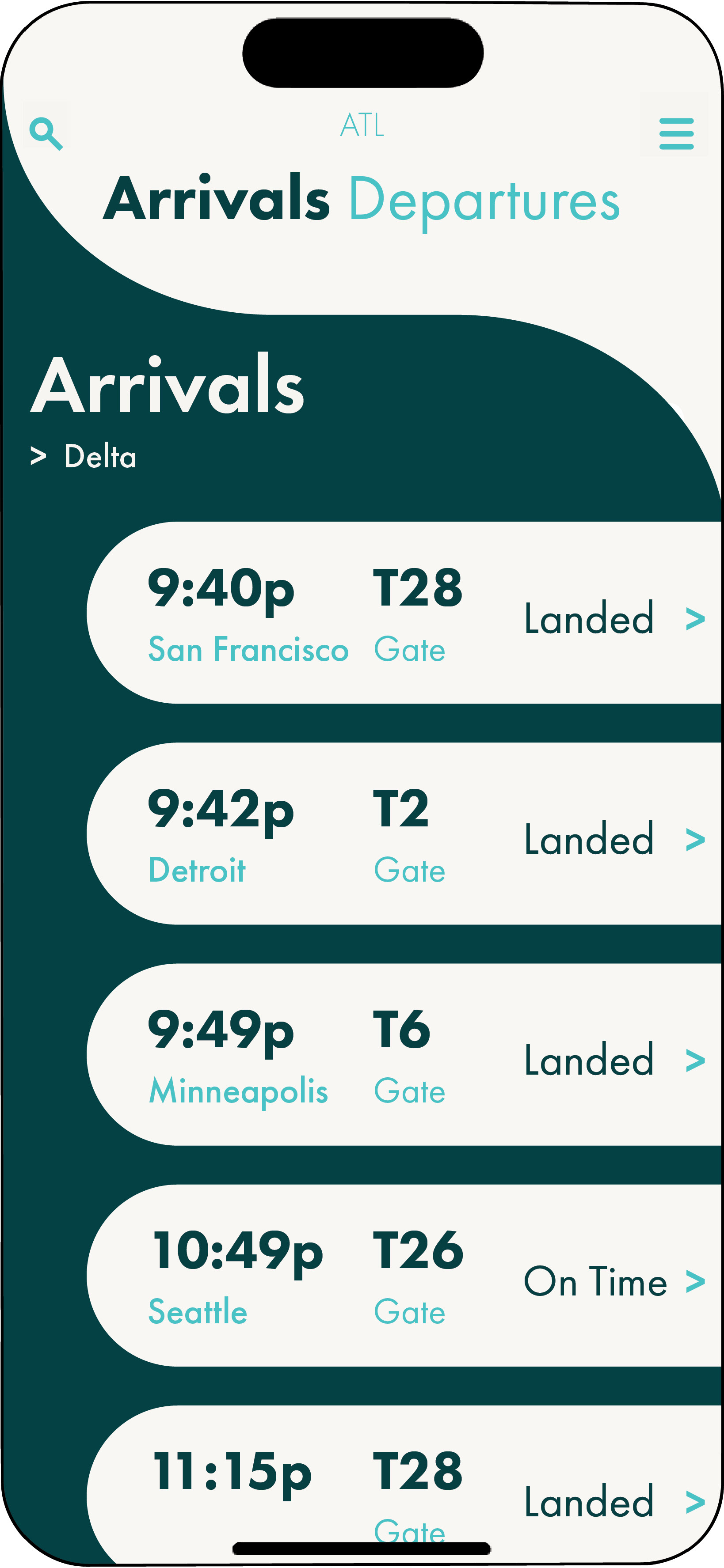 Arrivals Selection Page
