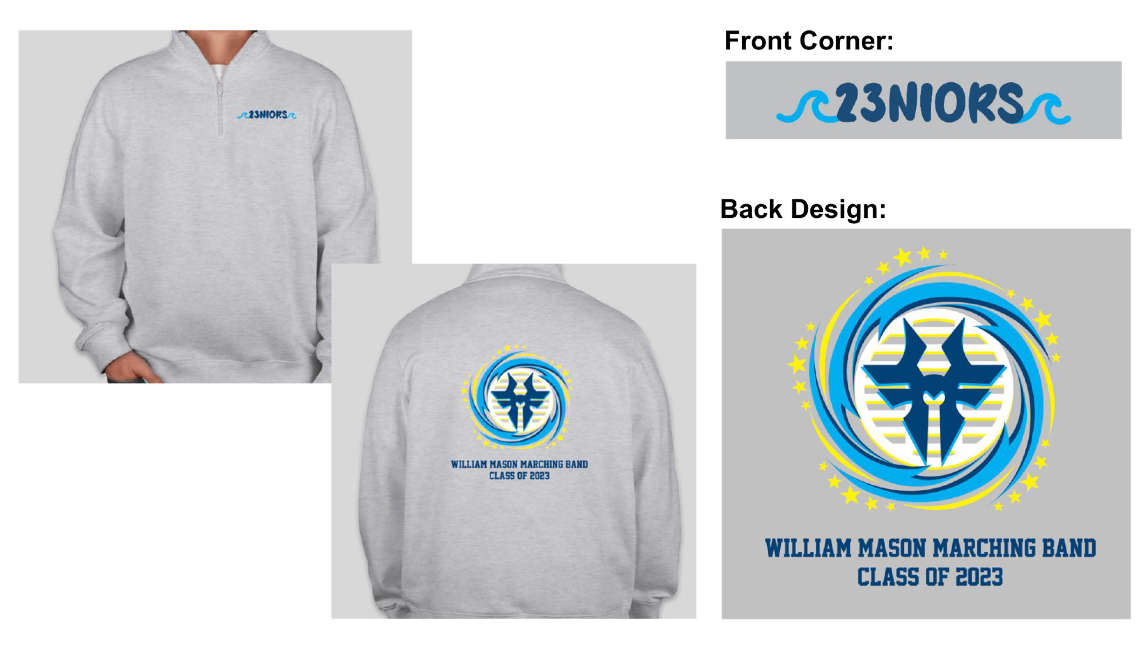 Designed the 2023 senior class band logo, which was selected and printed for 45 seniors (Fall 2022).