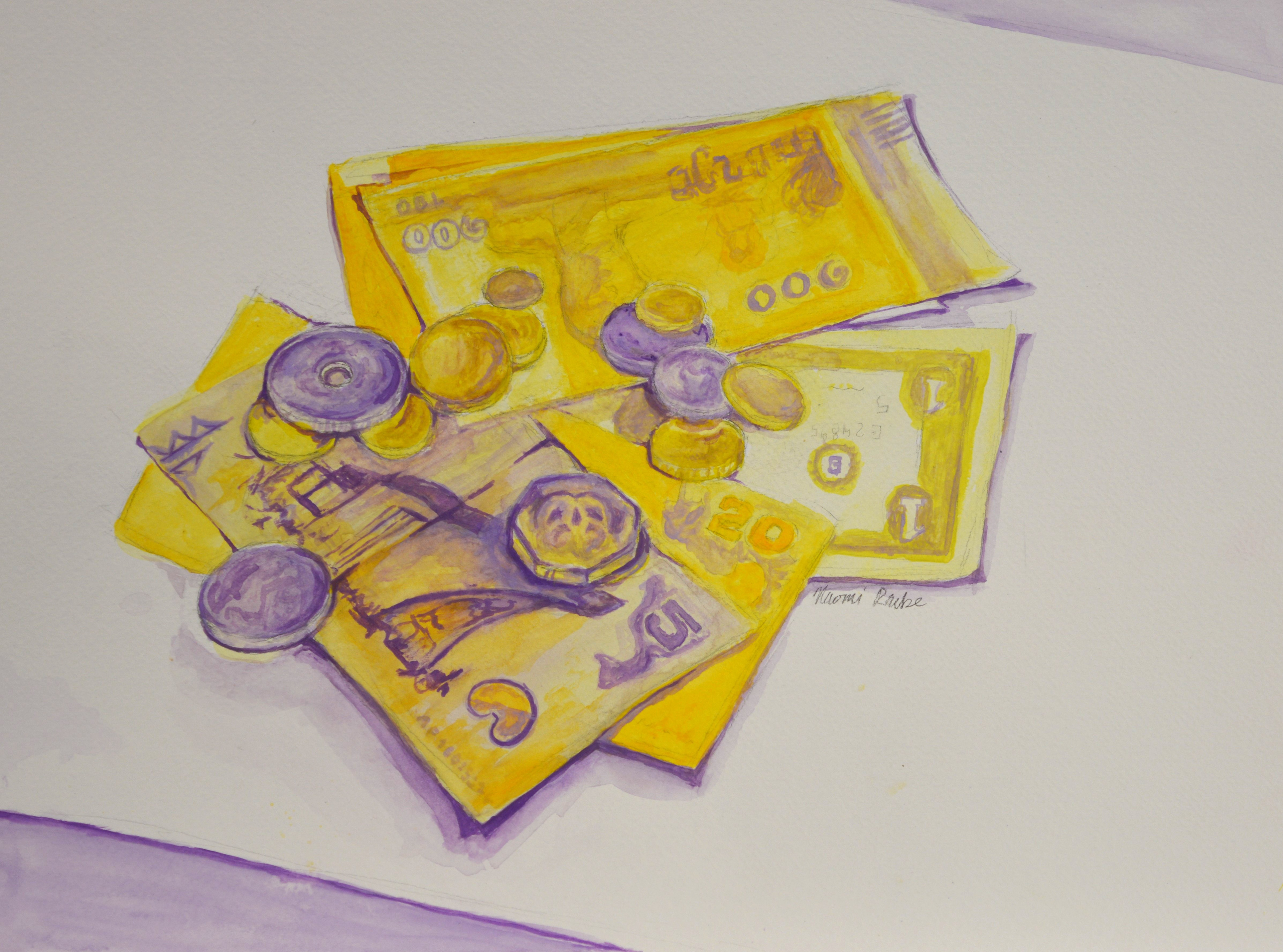 Kina and Toea, Watercolor Painting, 2019