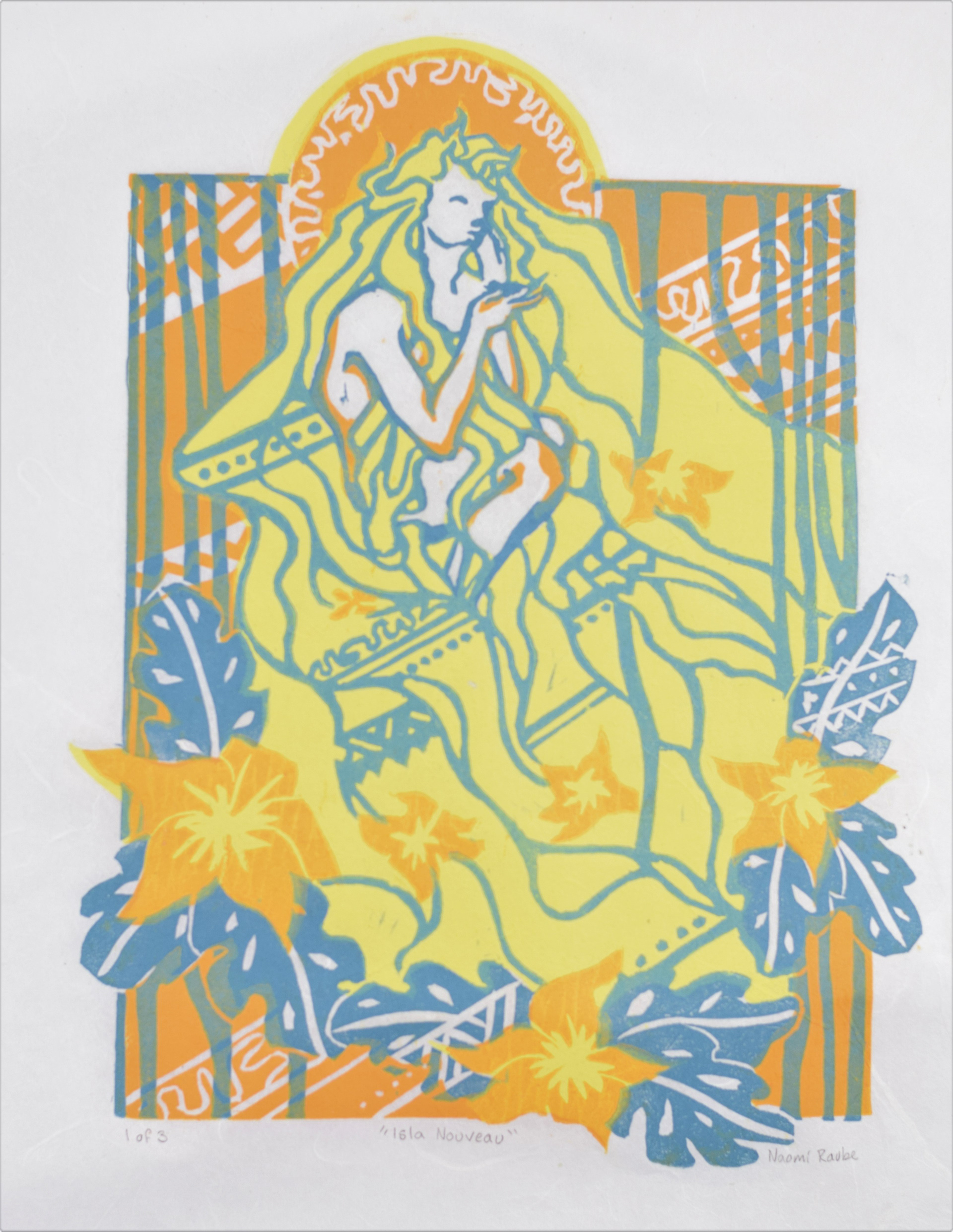 Naomi Raube, Isla Nouveau Secondary Colors 1of3, 9inx11.5in, linoleum print, 2018