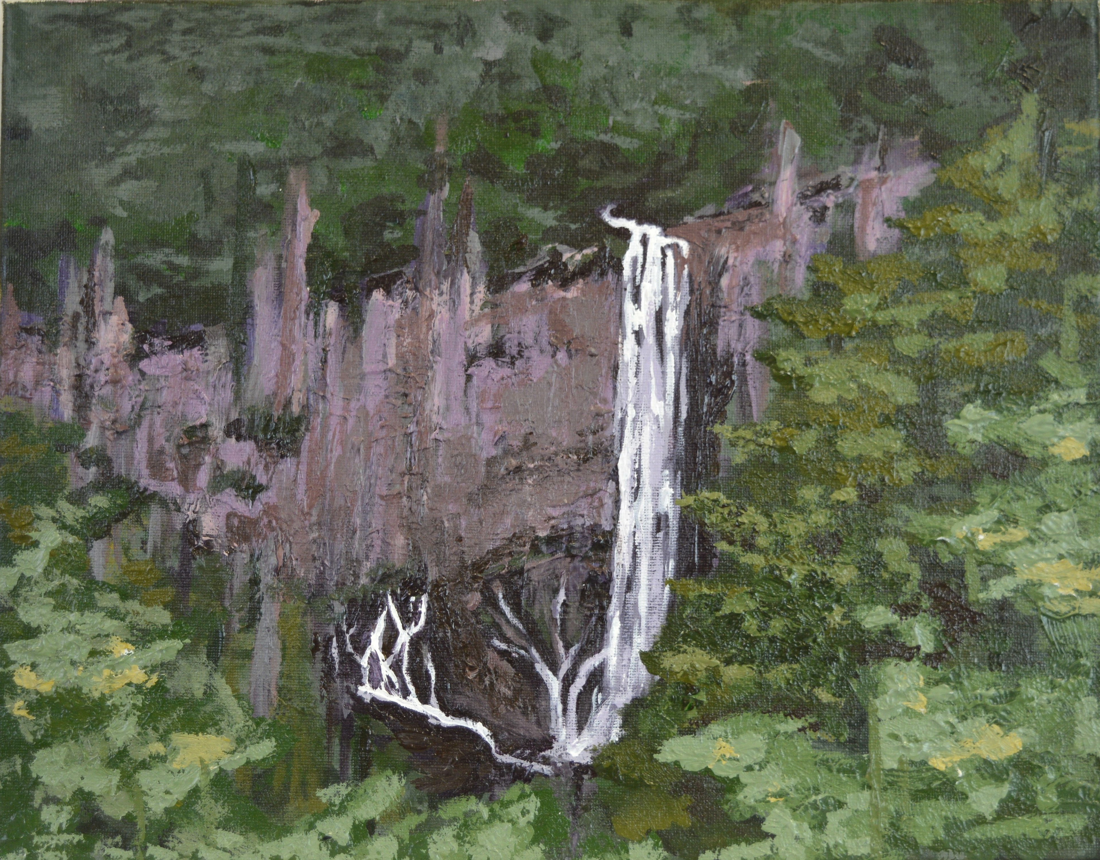 Abstracted Kegon Falls, Acrylic Painting, 2019