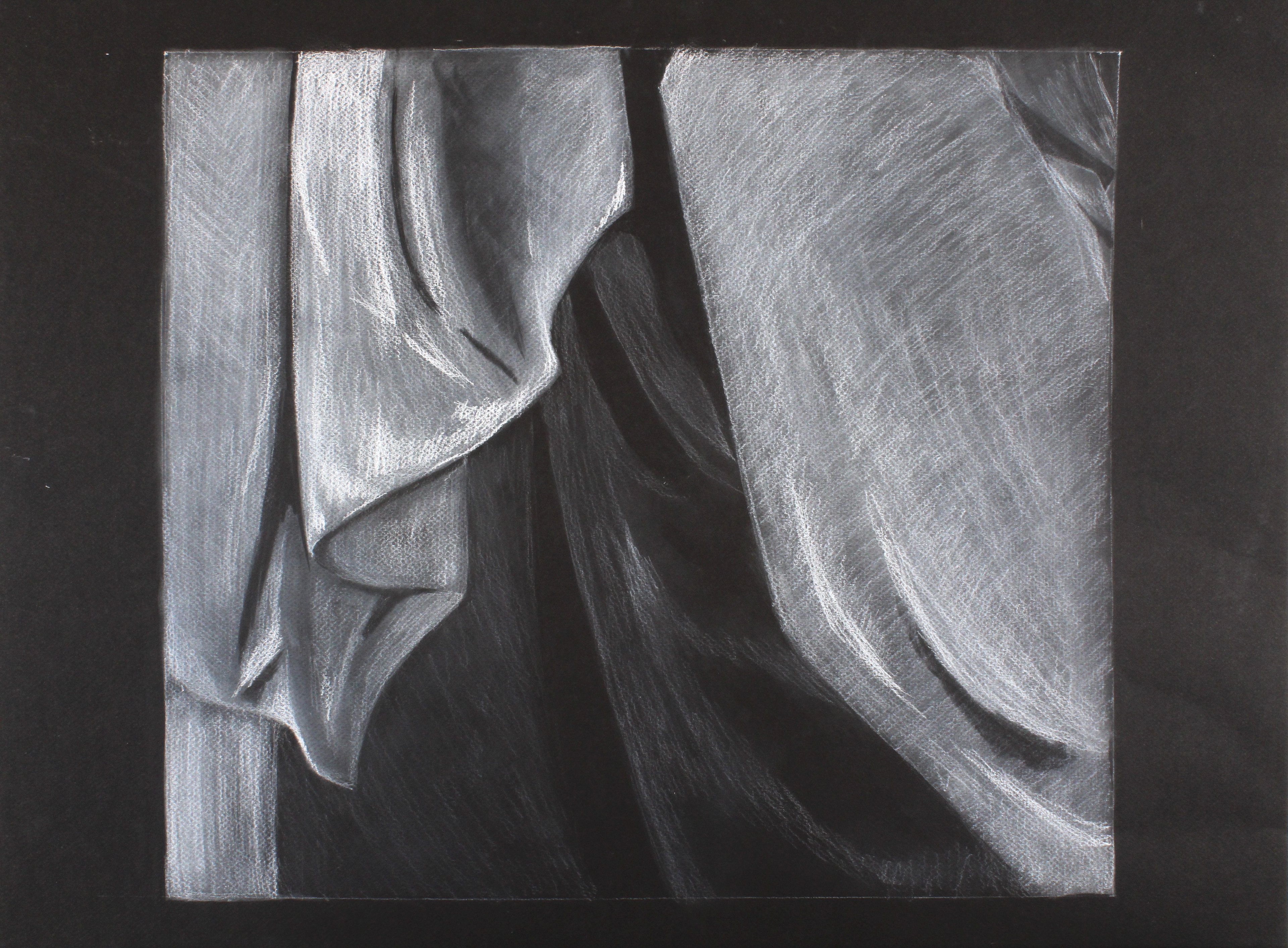 Study of Fabric, White charcoal on black paper