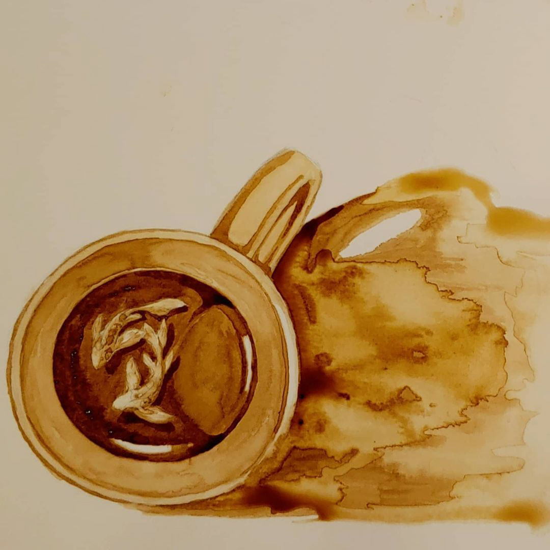 Coffee Koi, coffee on paper