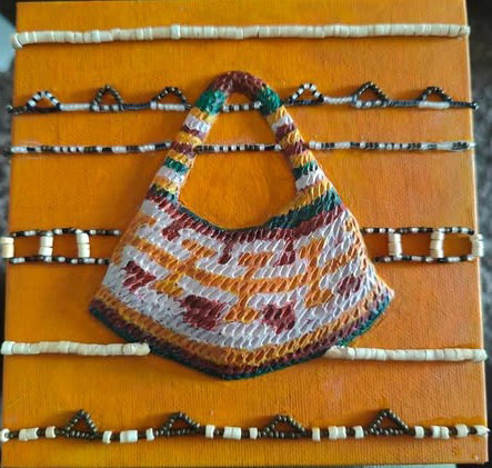 Bilum, Acrylic Paint and Beadwork on Air dry clay and canvas, 2025