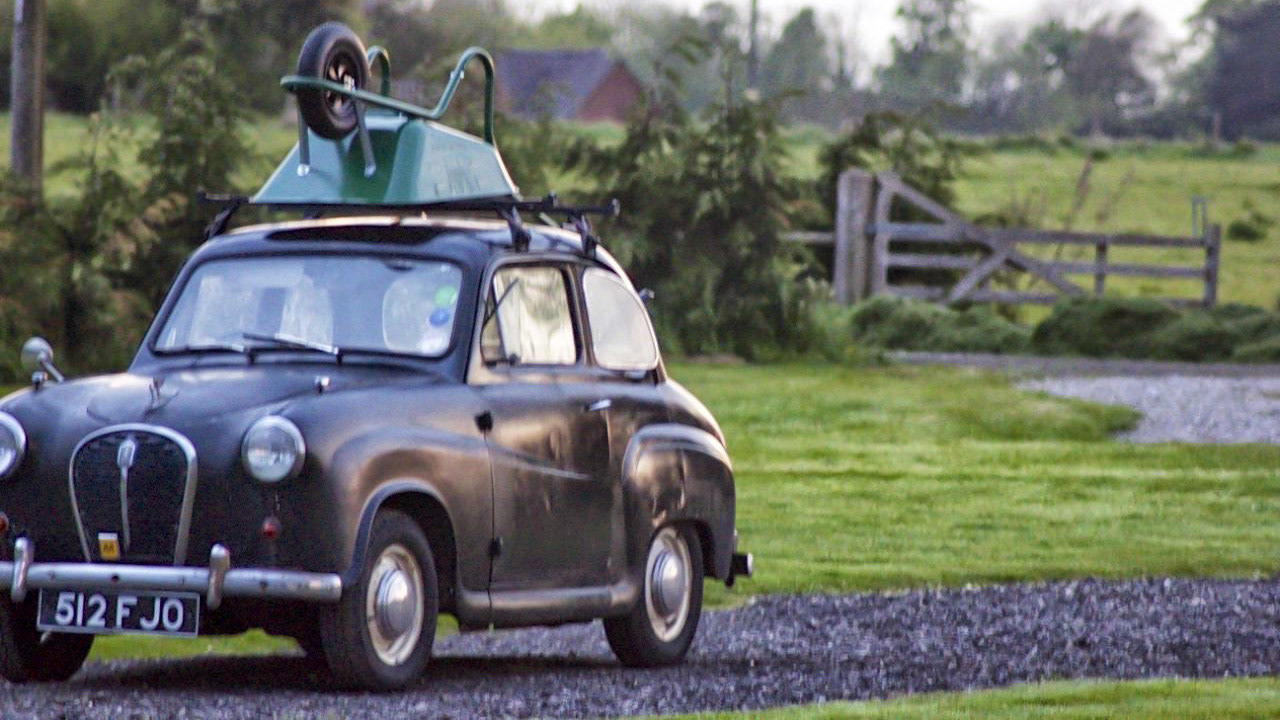 Wheelbarrow on roof