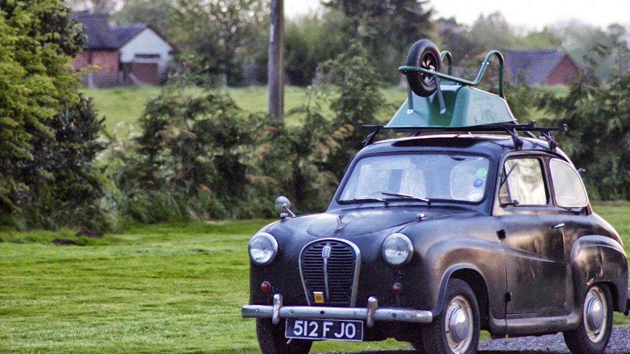 Wheelbarrow on roof