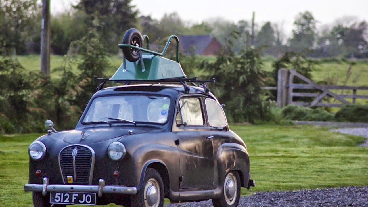 Wheelbarrow on roof