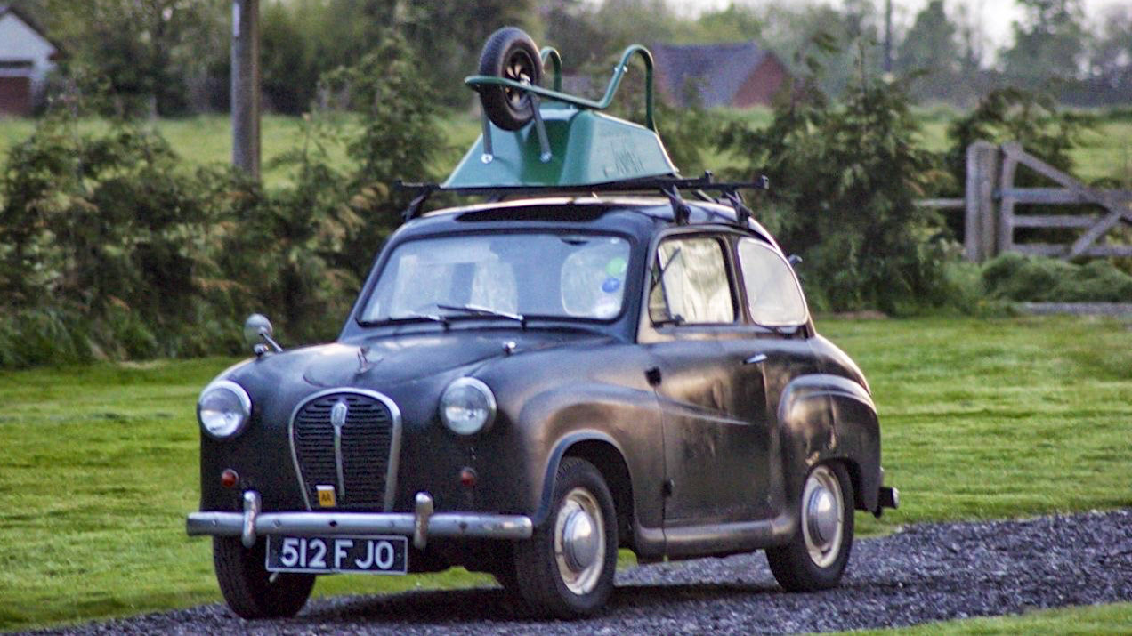 Wheelbarrow on roof