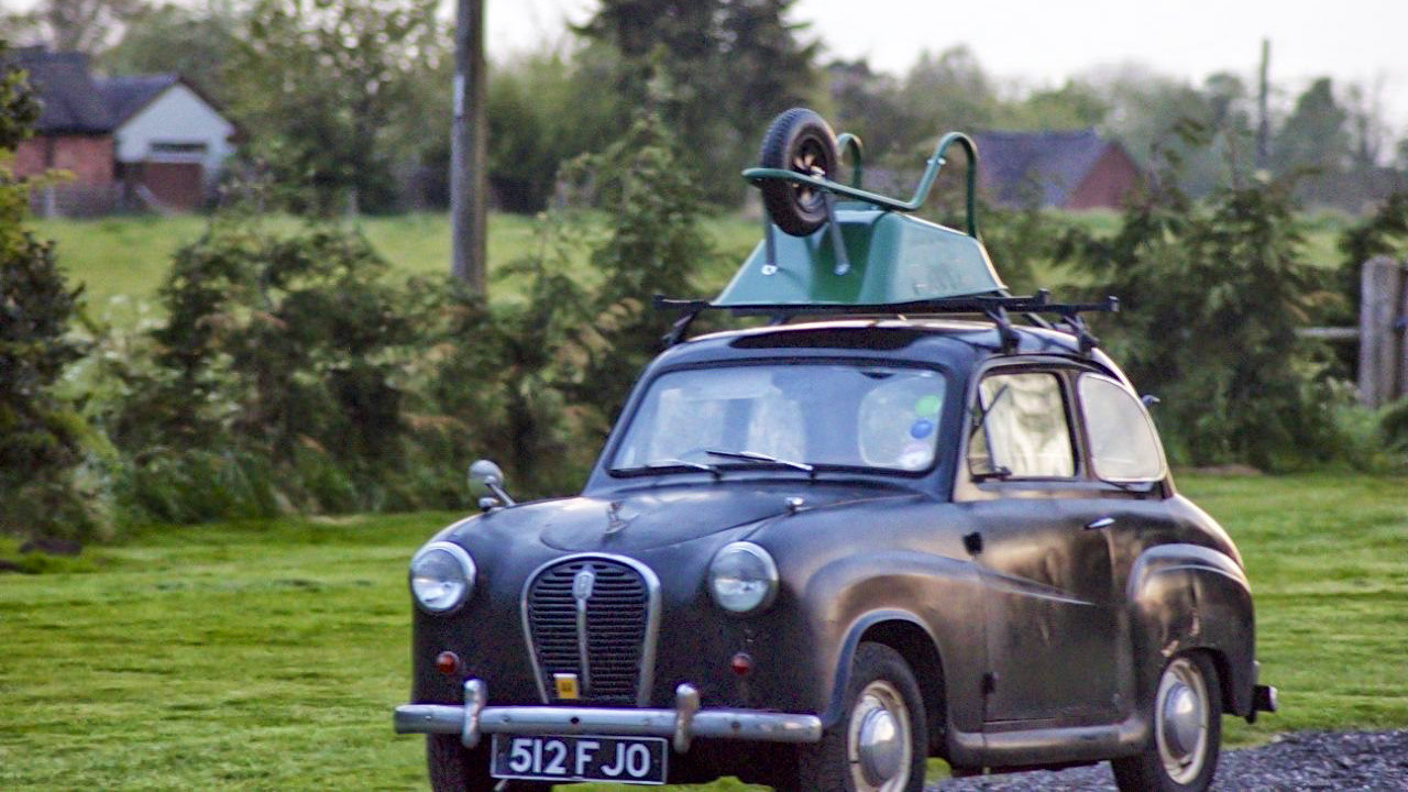 Wheelbarrow on roof