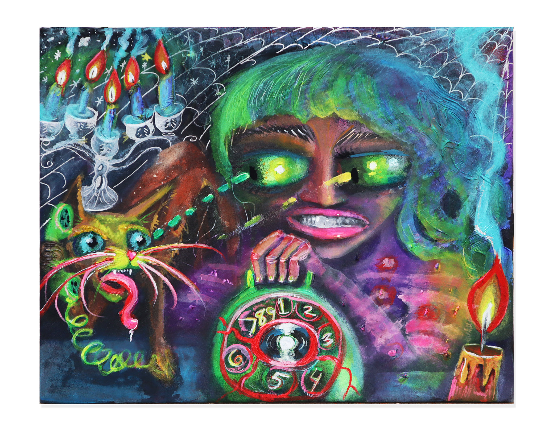 Acrylic and spray paint on stretched canvas