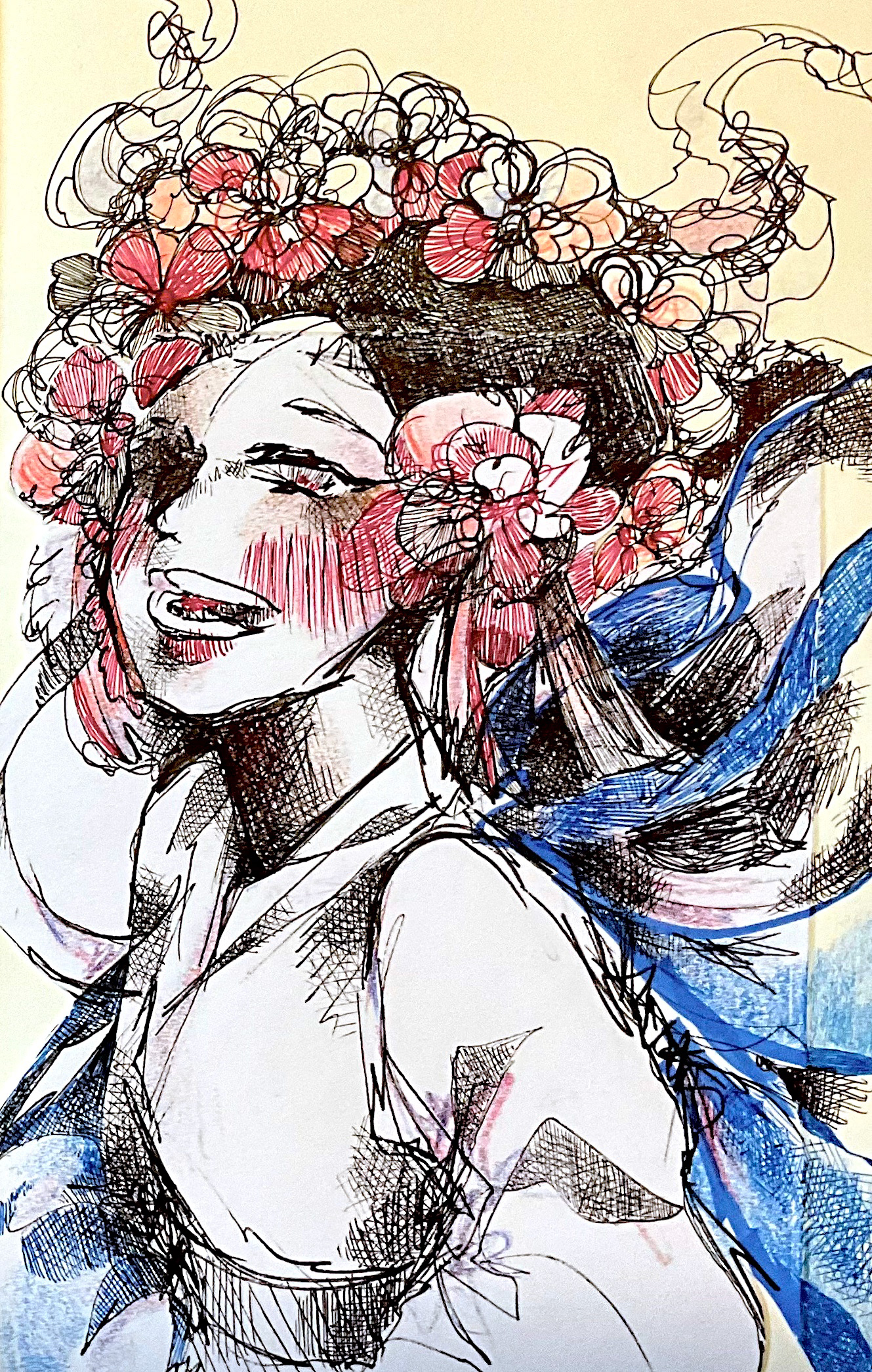 Cio-Cio-San, Pen and Color Pencil, 5 x 8