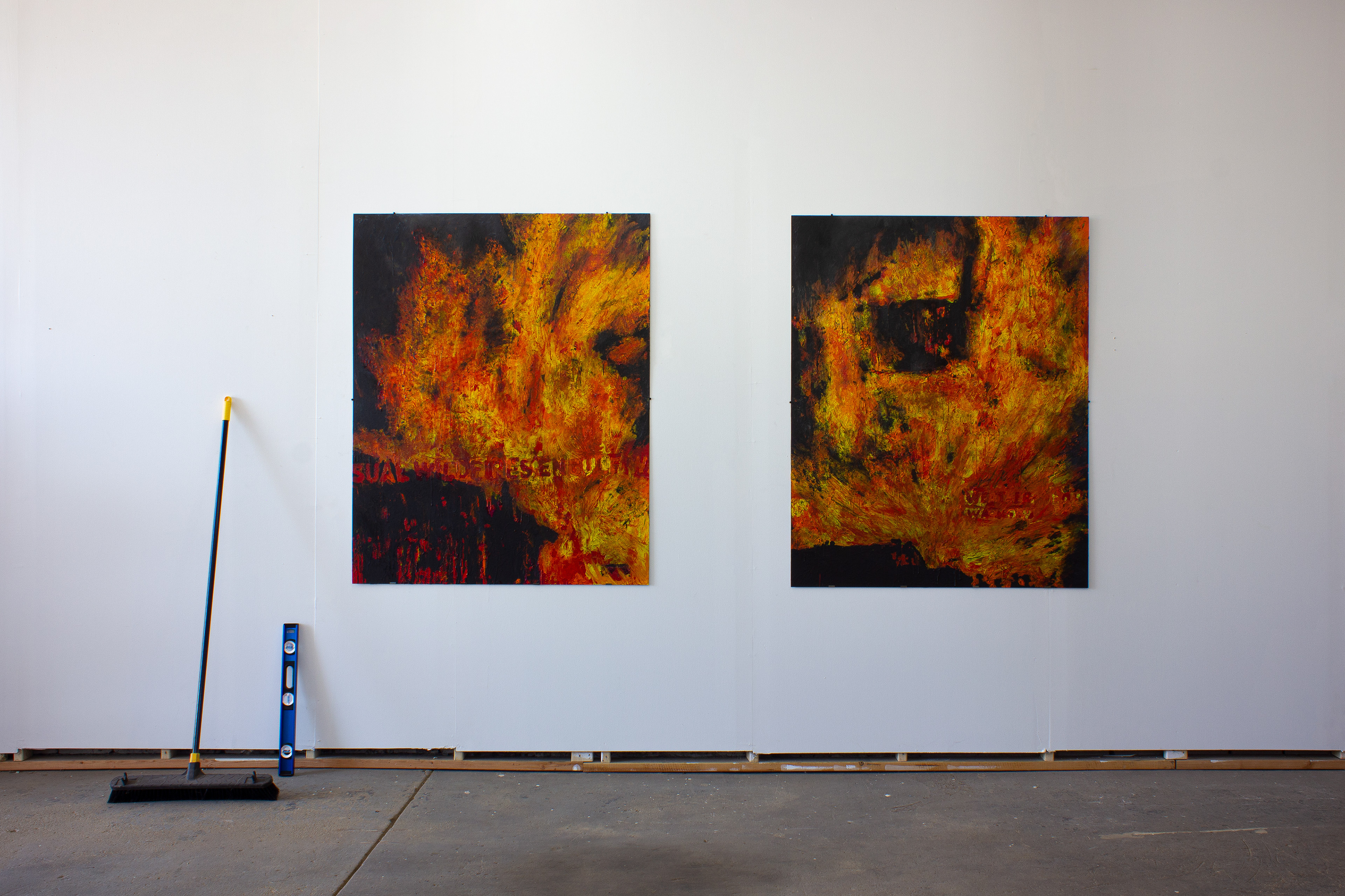 Fingerpaintings of Wildfire in studio