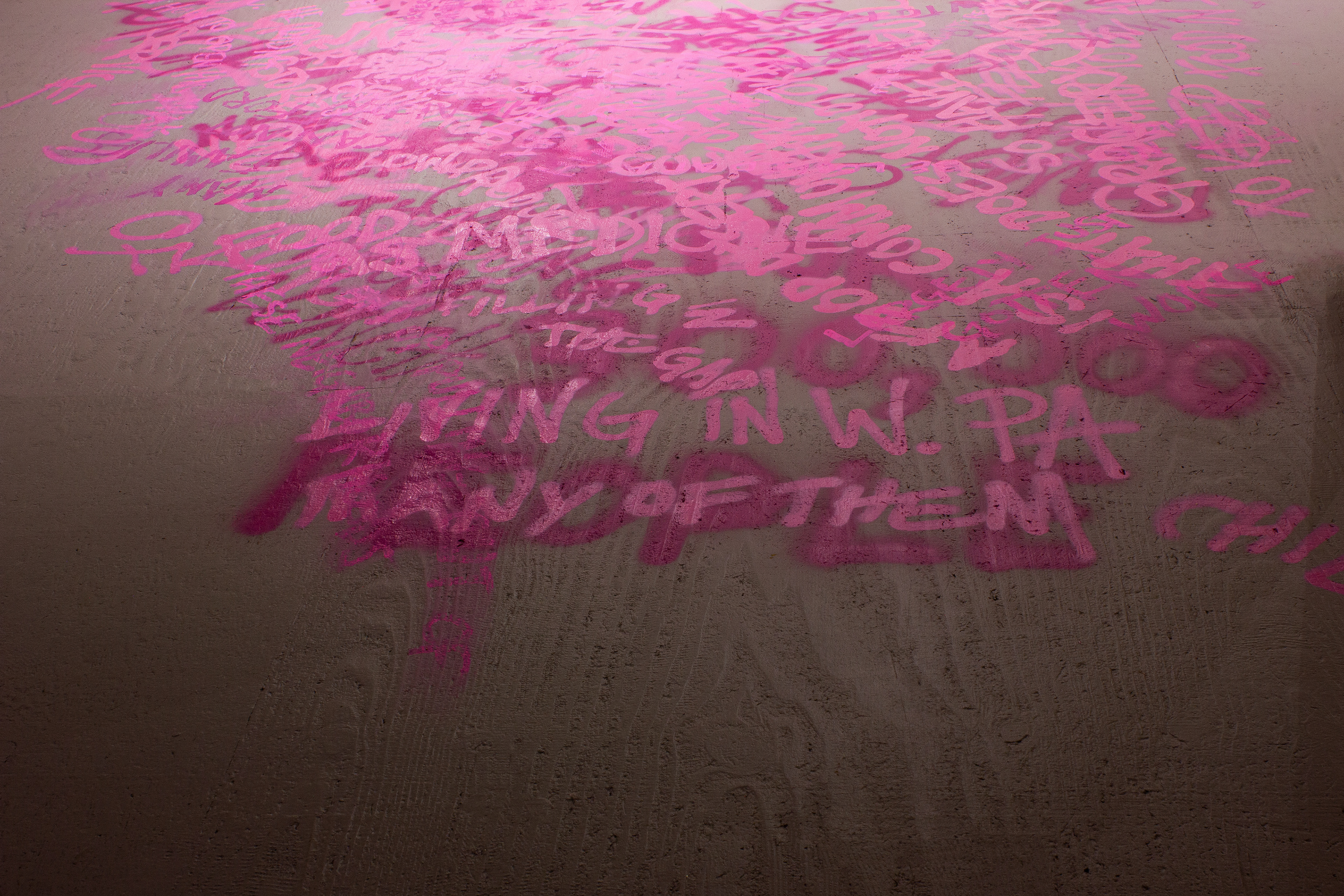 Detail: Spray and script on floor