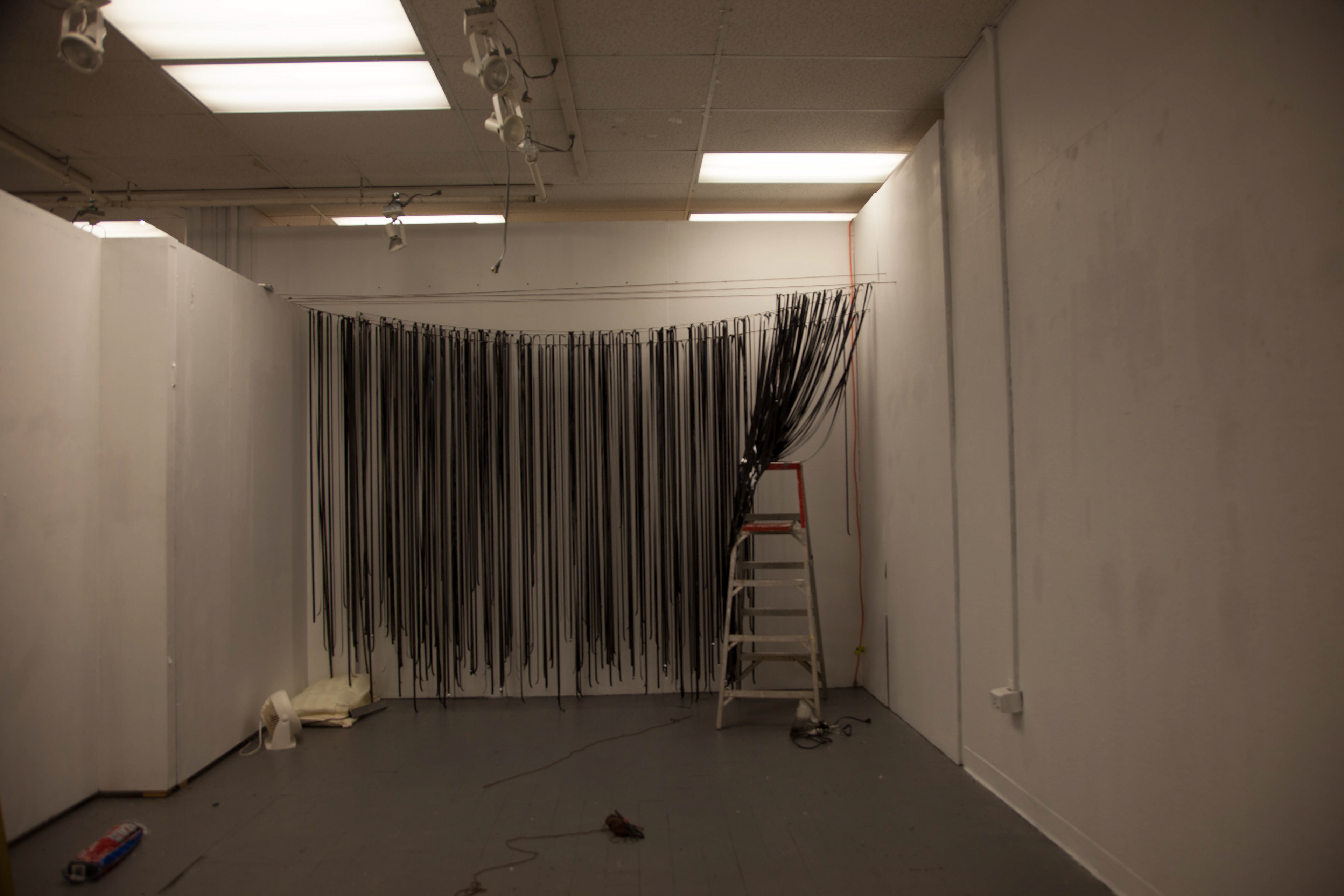 Installation shot: step 1 of hanging VHS tape