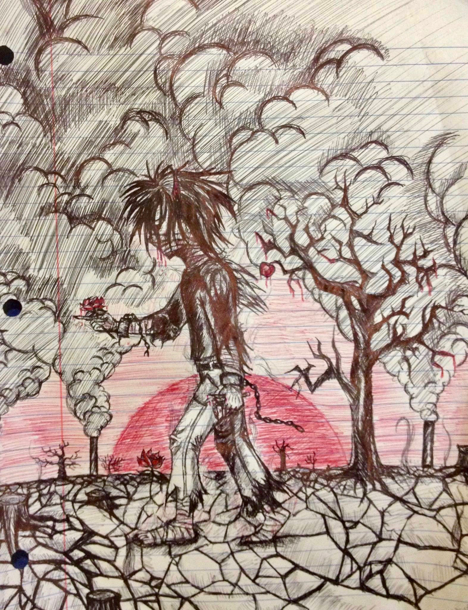 Dark nature (in black and red pens only)