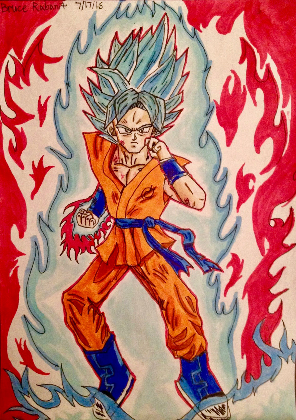 Drawing Goku Super Saiyan Blue kaioken x10 