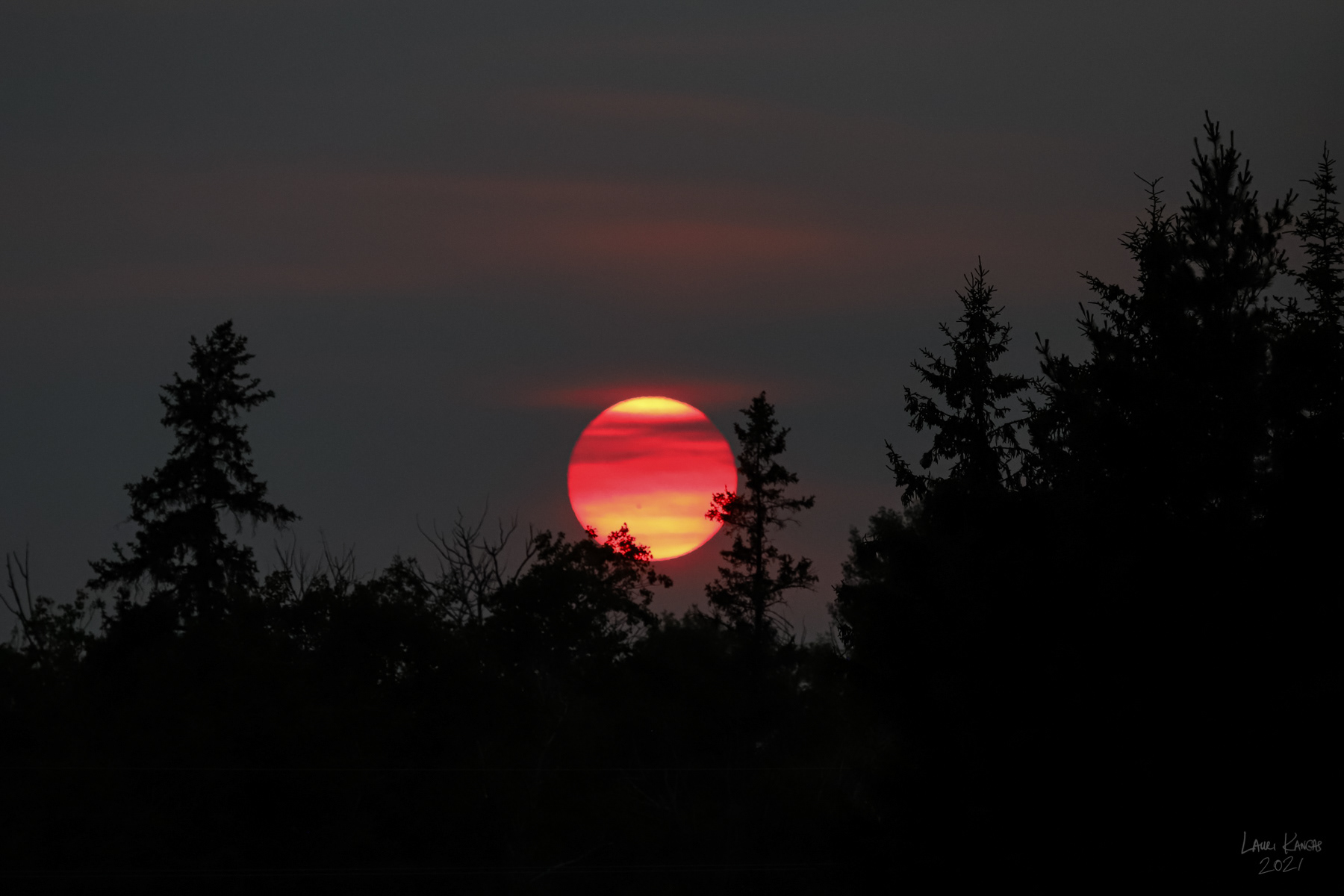 Forest Fire Sunset with Sunspot AR2835 visible - June 30, 2021