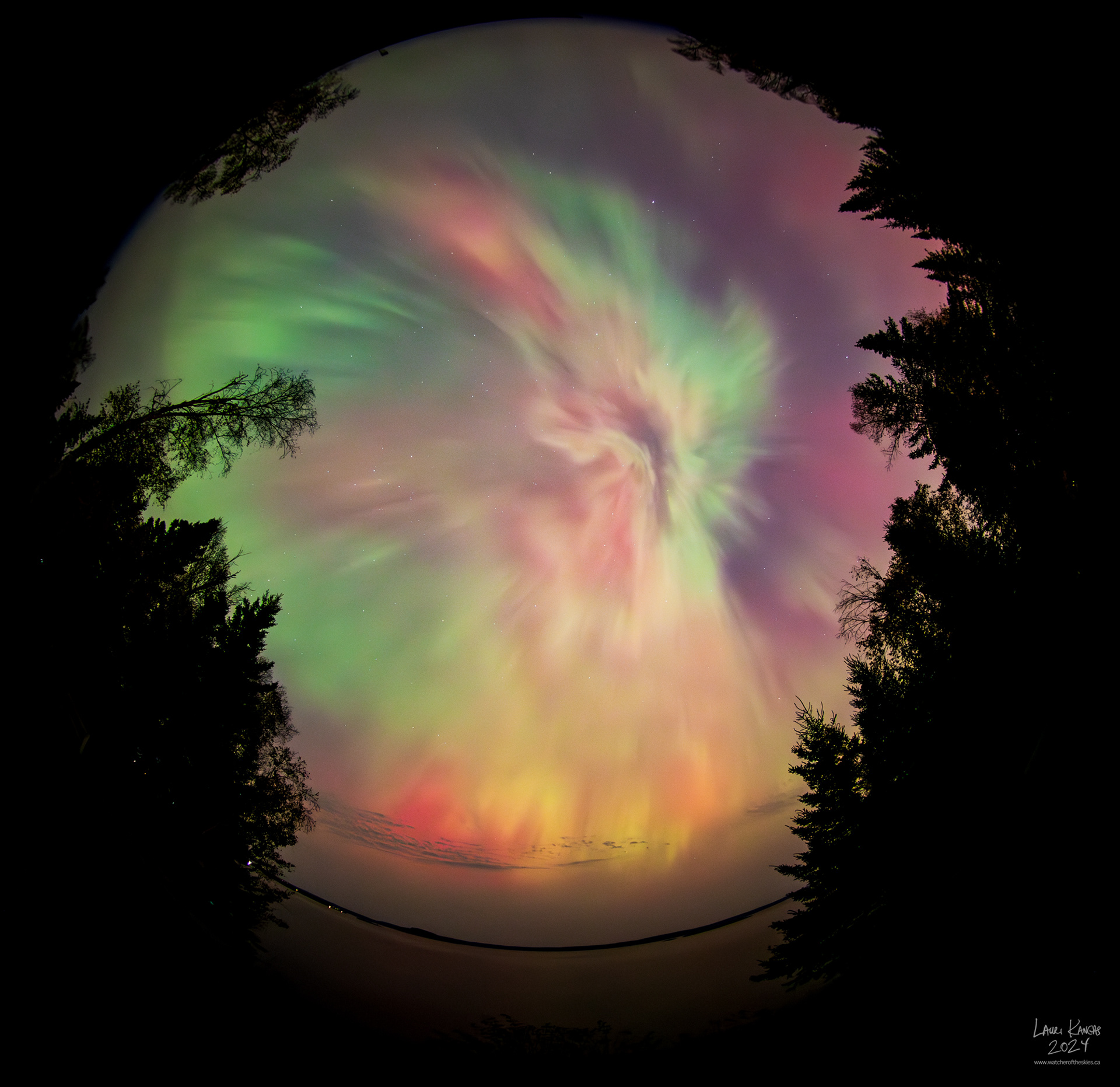 Full sky aurora over Amethyst Bay during G4 Geomagnetic Storm