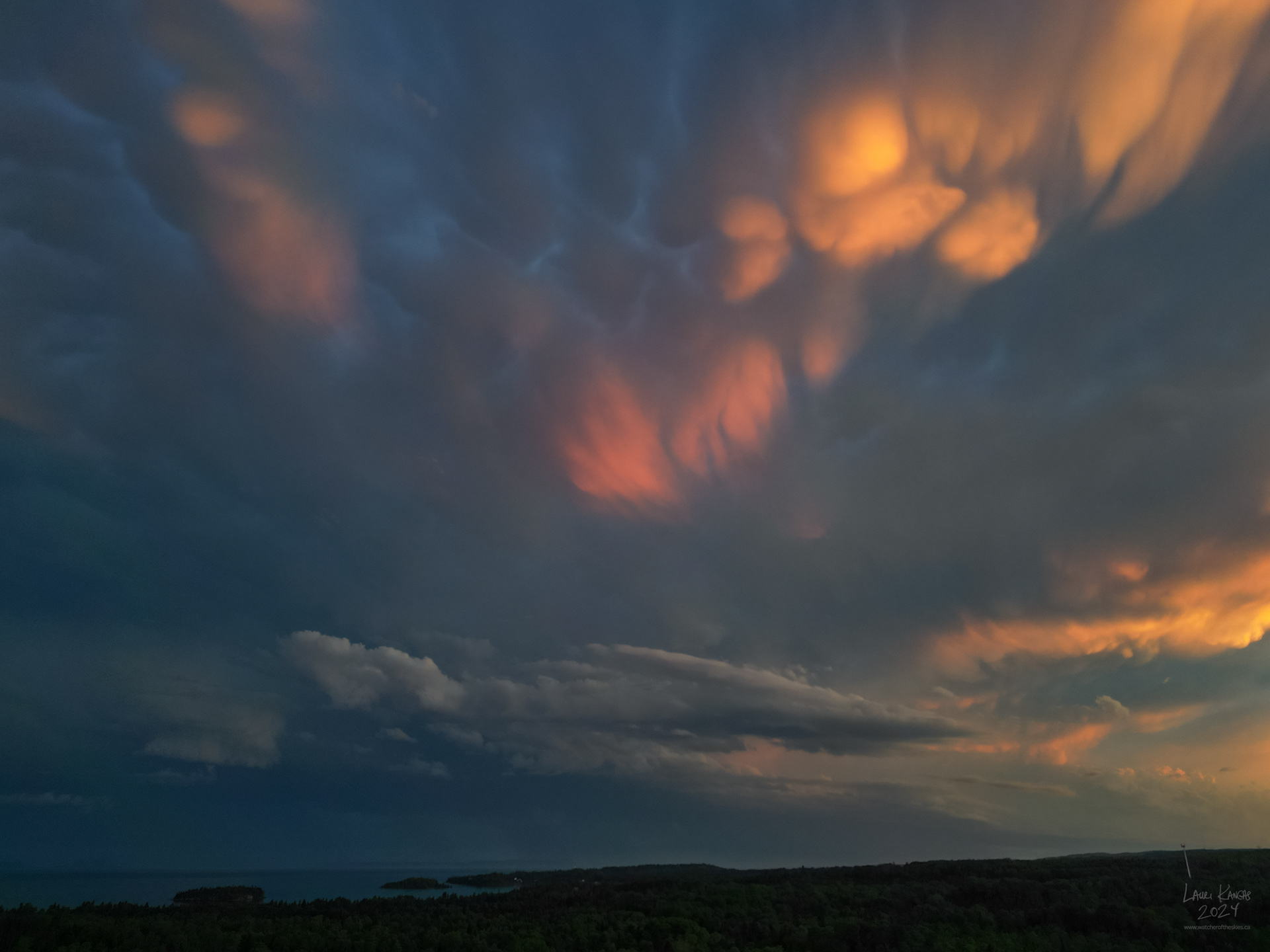 Drone image of mammatus clouds from Amethyst Bay on Lake Superior - June 12 2024