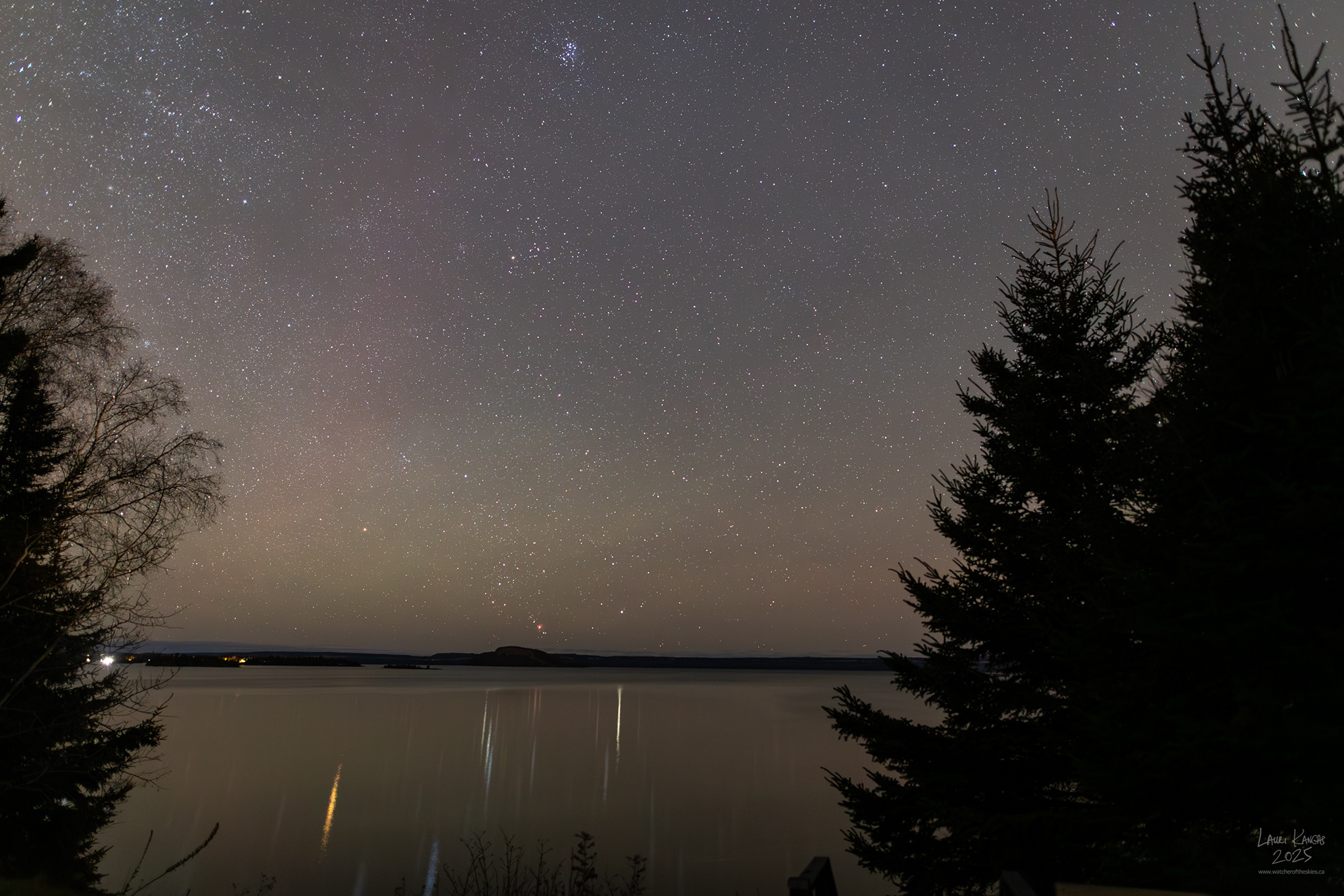Orion Rising over Caribou Island on Amethyst Bay with Colourful Reflections - November 16 2025