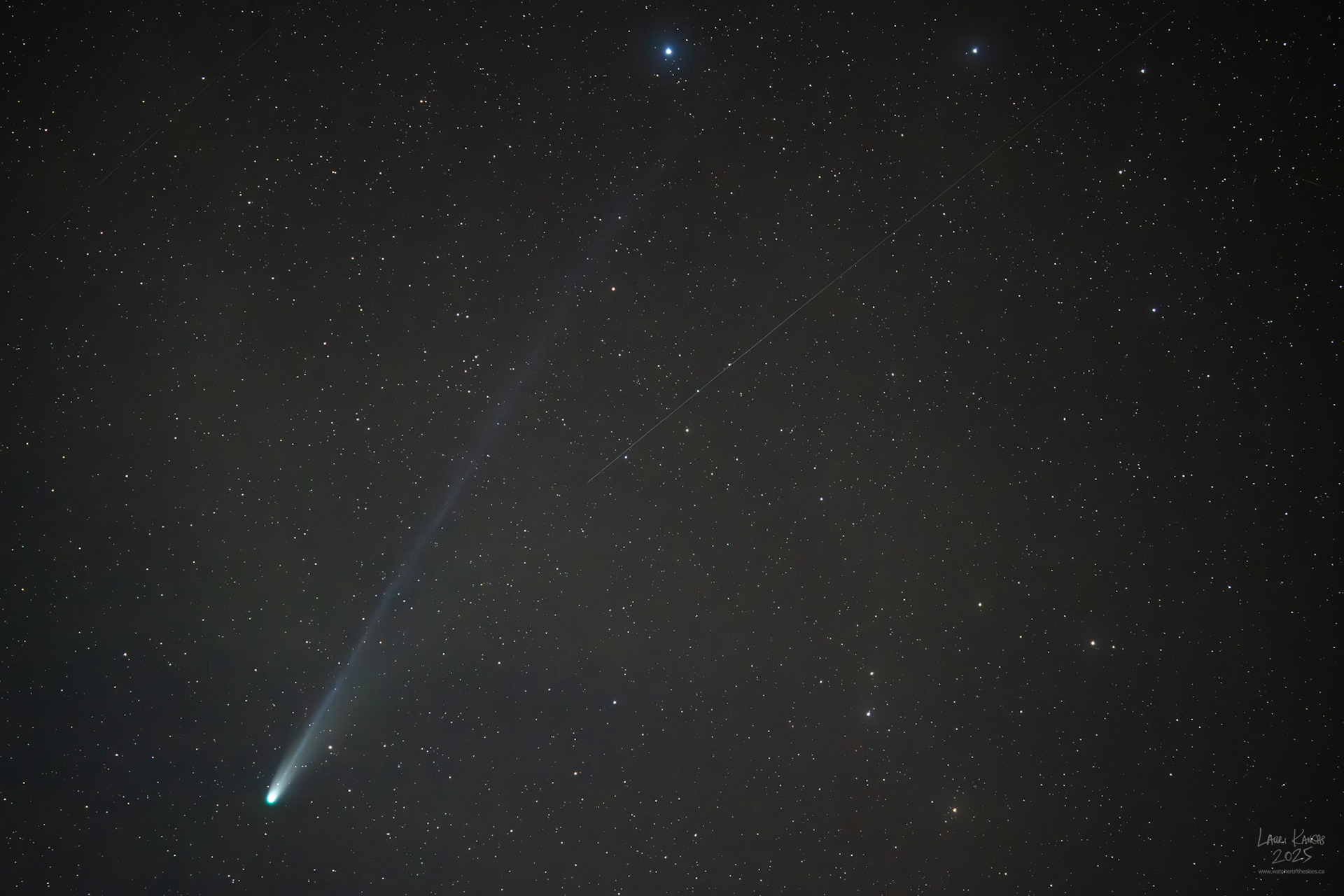The tail of the comet extends to Alphecca in Corona Borealis - October 24 2025 at 160mm focal length