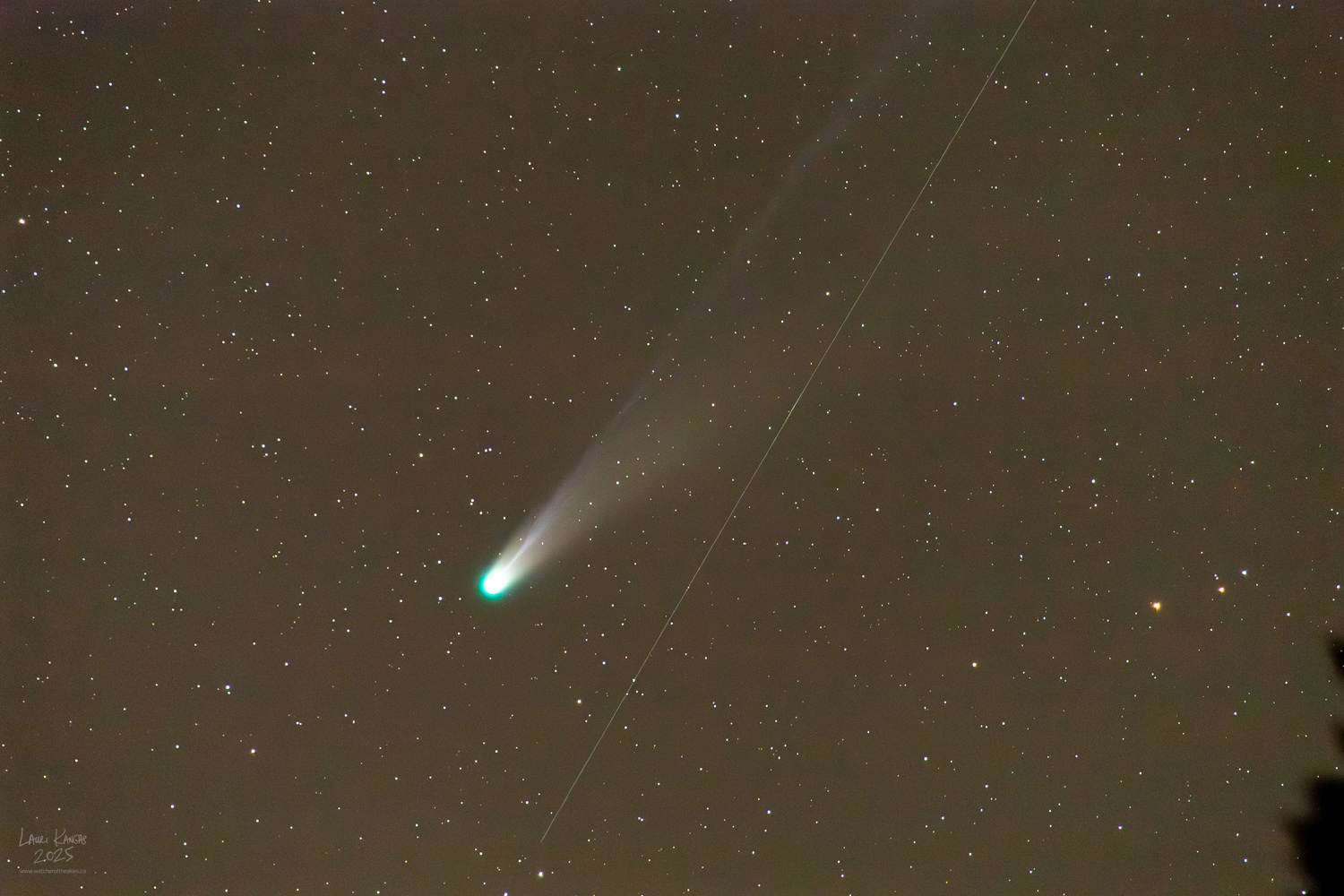 Comet and Starlink trails imaged on October 19, 2025 at 400mm focal length