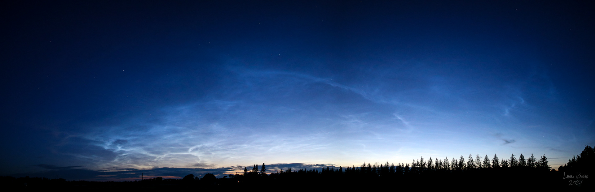 Noctilucent Clouds at Sunset Spanning from due West to due North - June 27, 2021