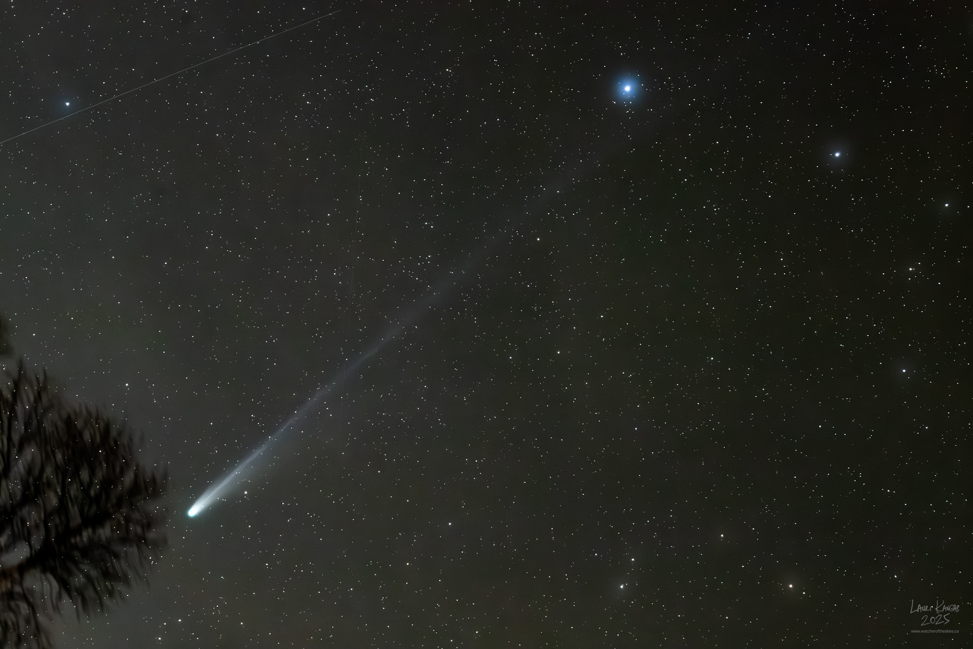 The tail of the comet extends to Alphecca in Corona Borealis - October 24 2025 at 160mm focal length