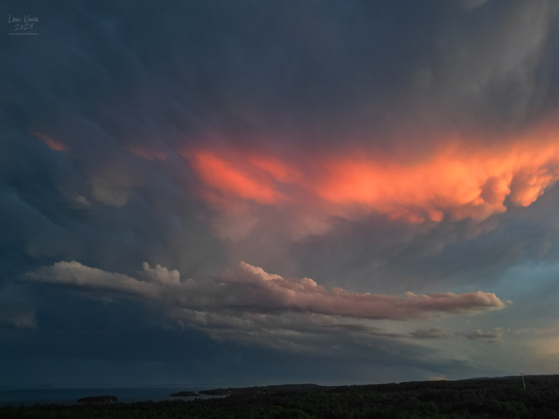 Drone image of mammatus clouds from Amethyst Bay on Lake Superior - June 12 2024