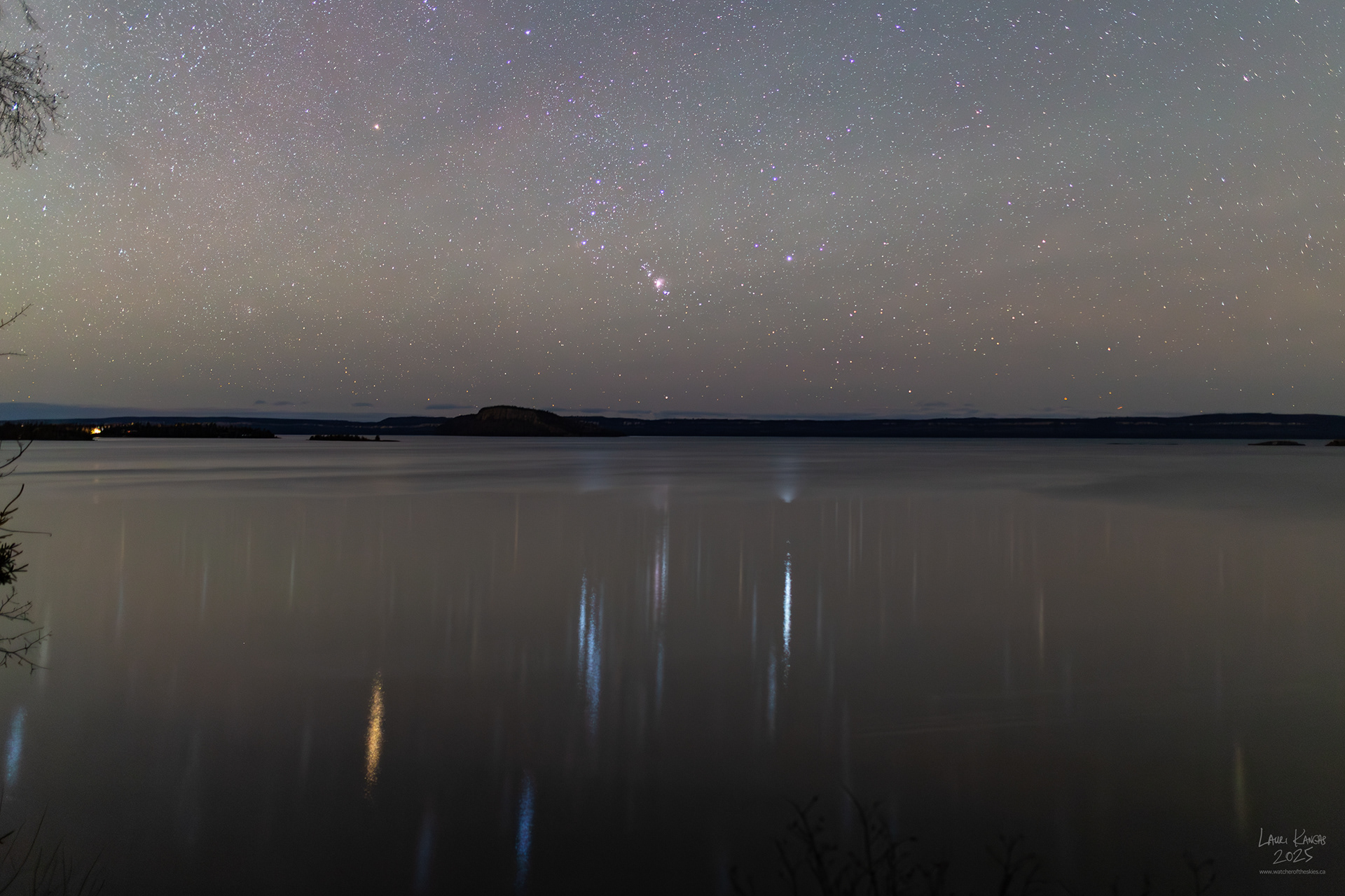 Orion Rising over Caribou Island on Amethyst Bay with Colourful Reflections - November 16 2025