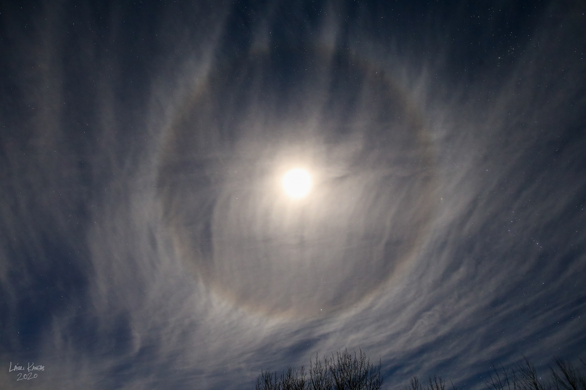 22° Lunar Halo in Cirrostratus Clouds - December 2, 2020