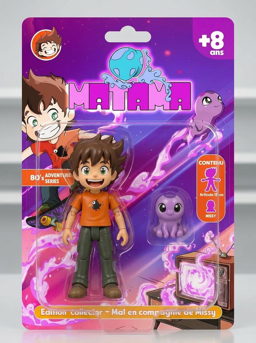 Blister-Matama - prototype du blister pour les figurines de Mat et Missy. Intégration de la bulle avec les 2 figurines sur la carte du blister.