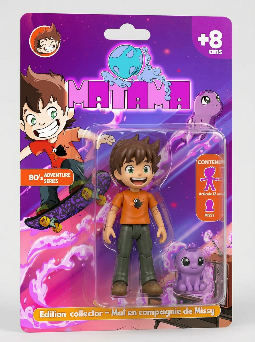 Blister-Matama - prototype du blister pour les figurines de Mat et Missy. Intégration de la bulle avec les 2 figurines sur la carte du blister.