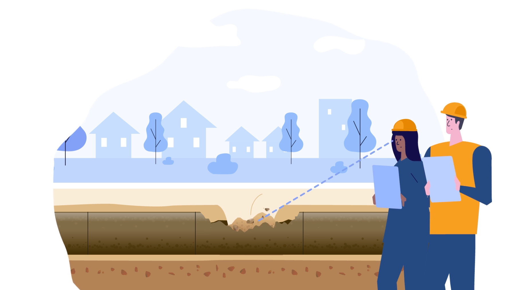 work training underground pipework damaged 2D animation video