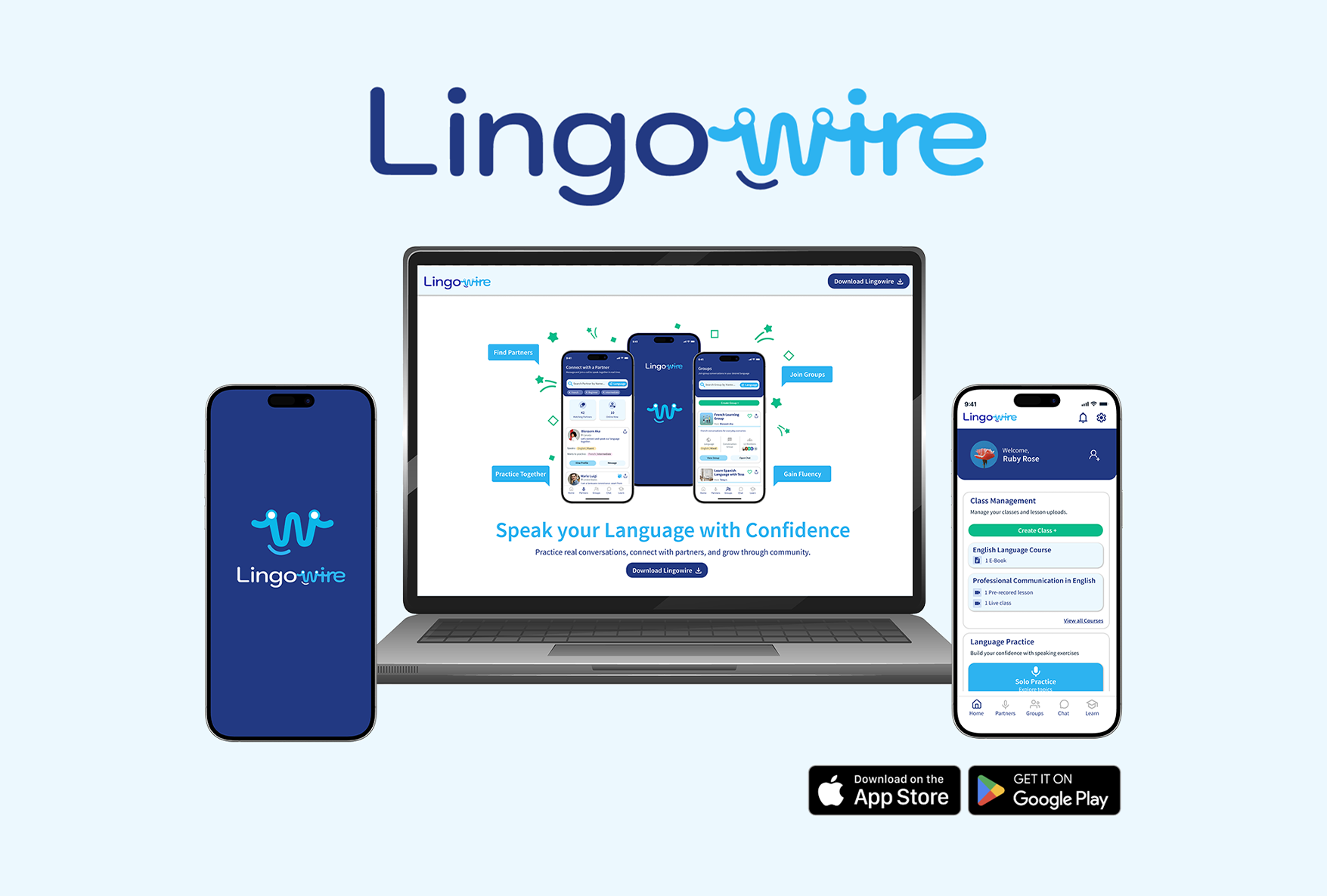 Lingowire landing page and app design, Uswa Ahmed