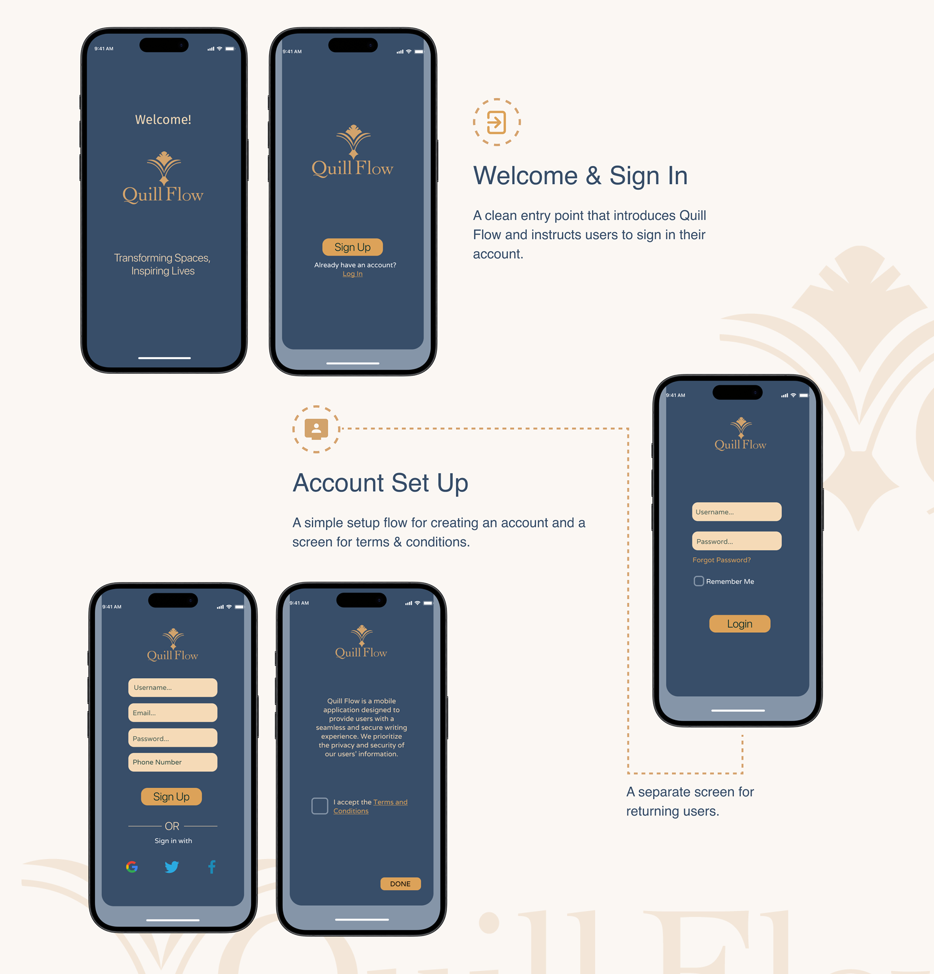 Quill Flow welcome and sign in
