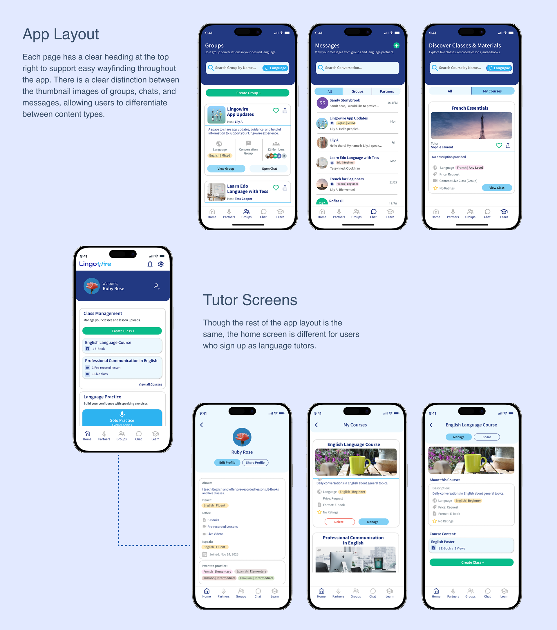 Lingowire App interface desgin