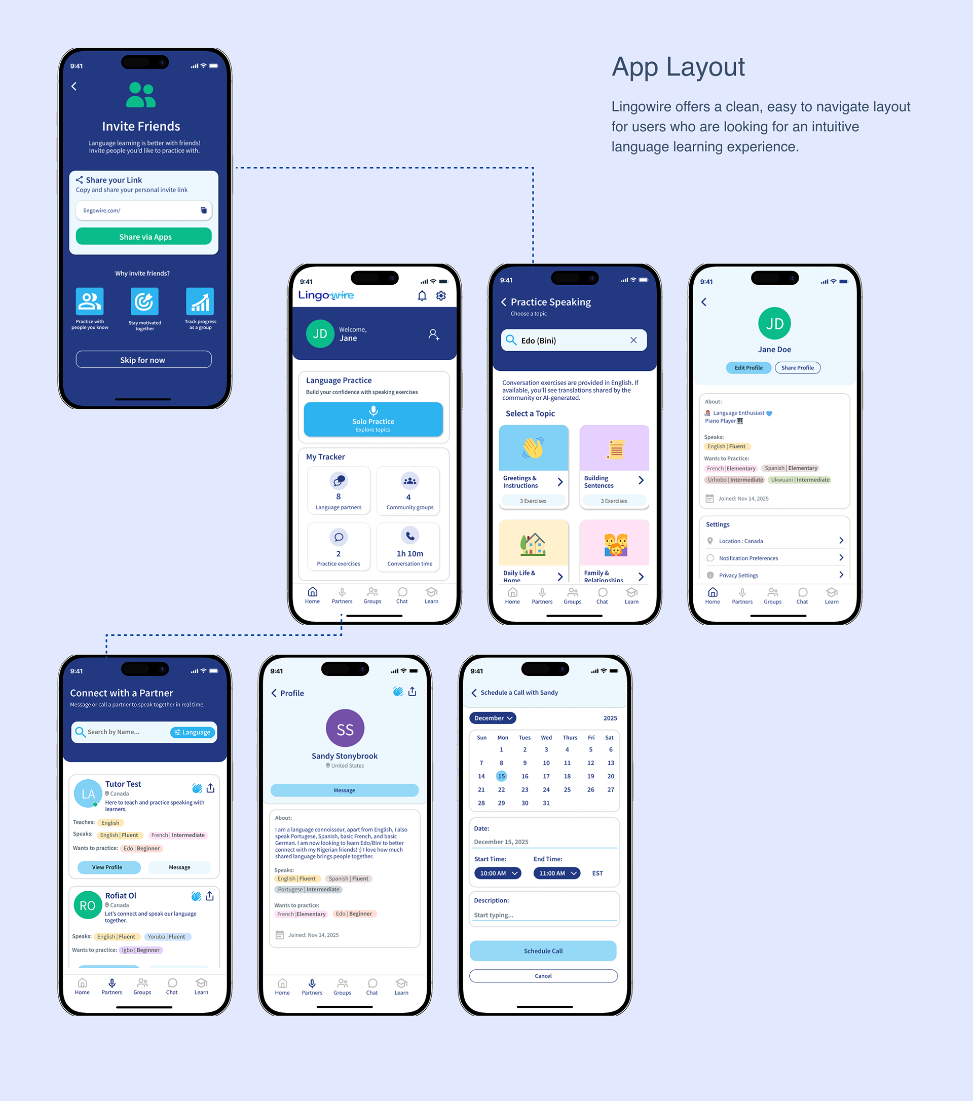 Lingowire App interface desgin