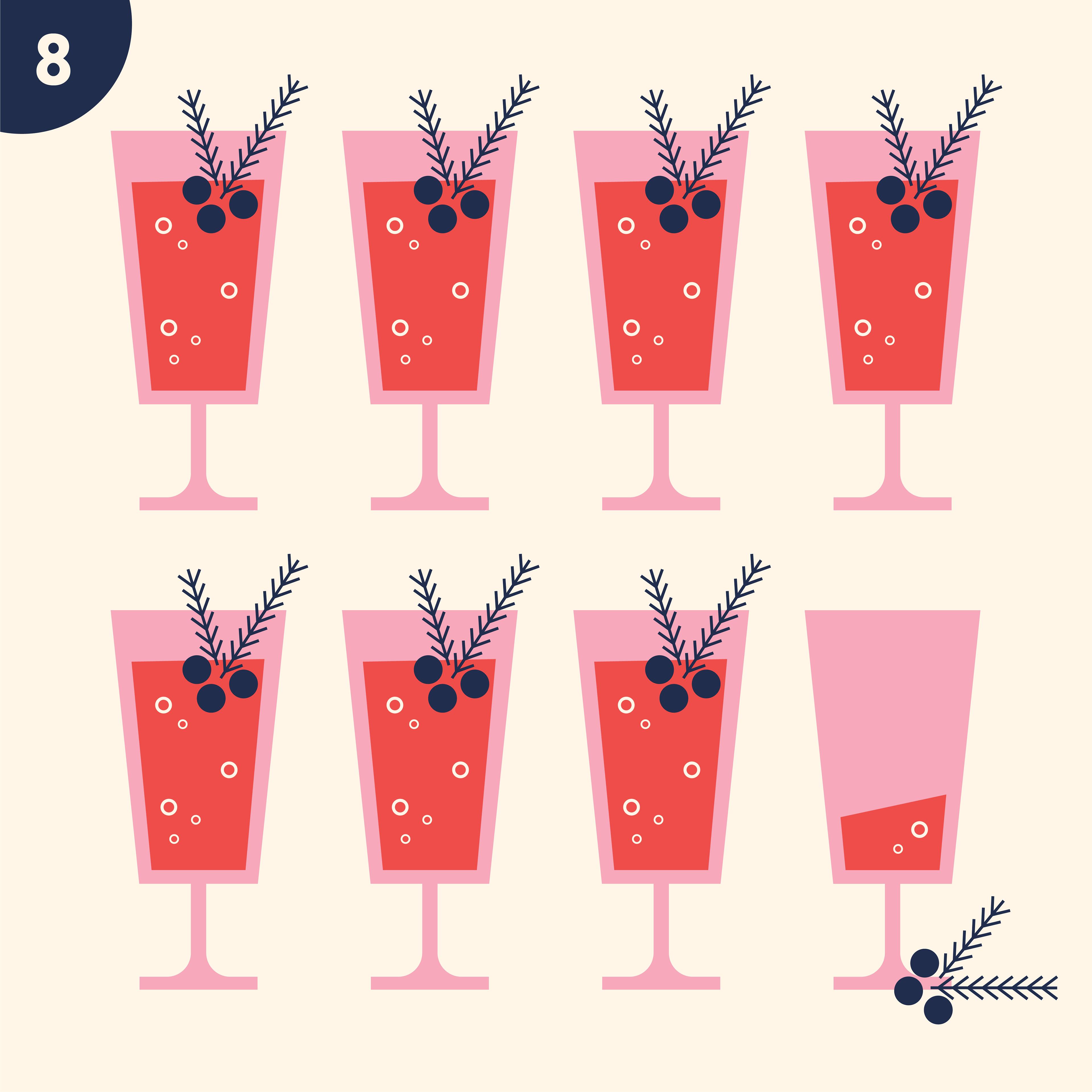 Eight cocktails bubbling
