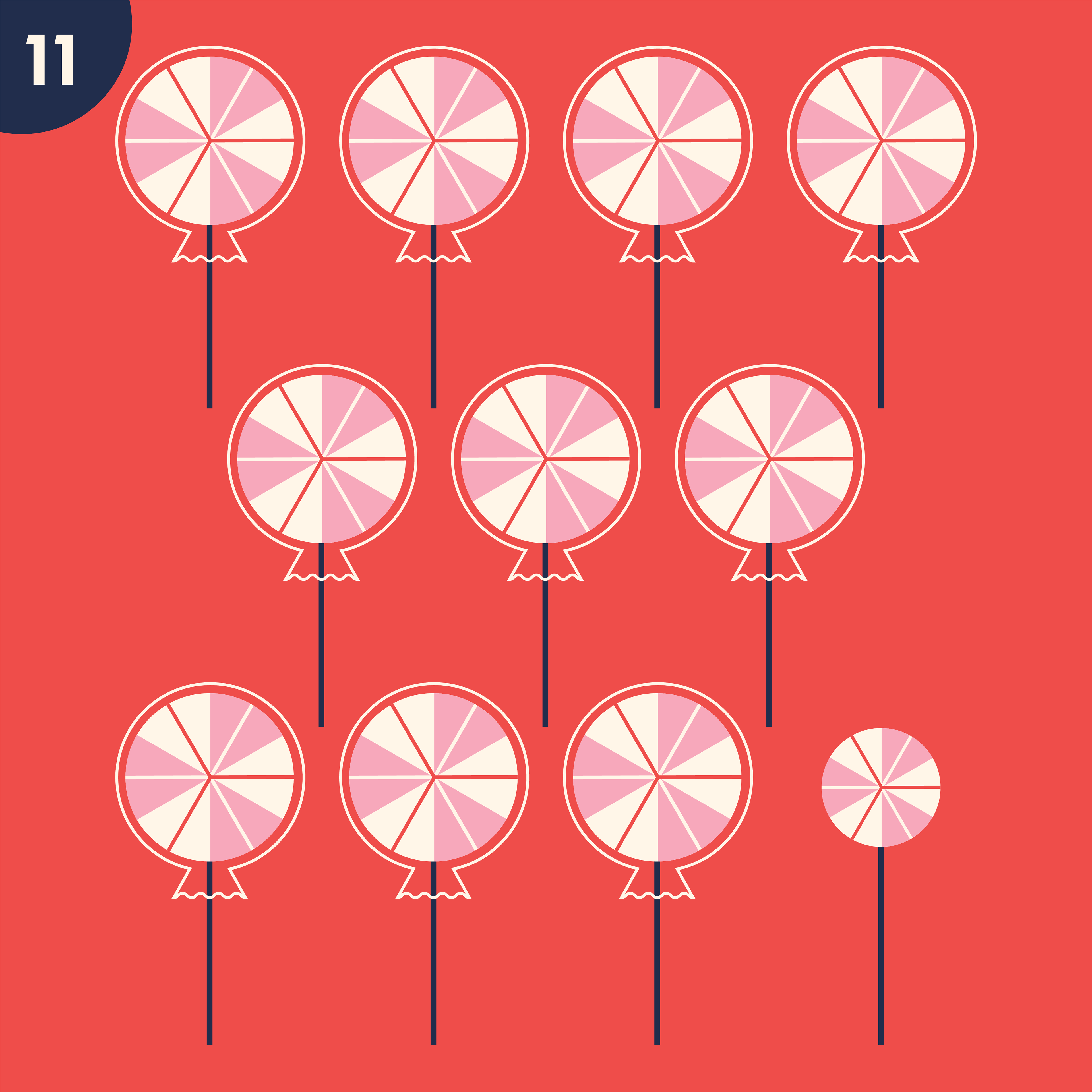 Eleven candies striping