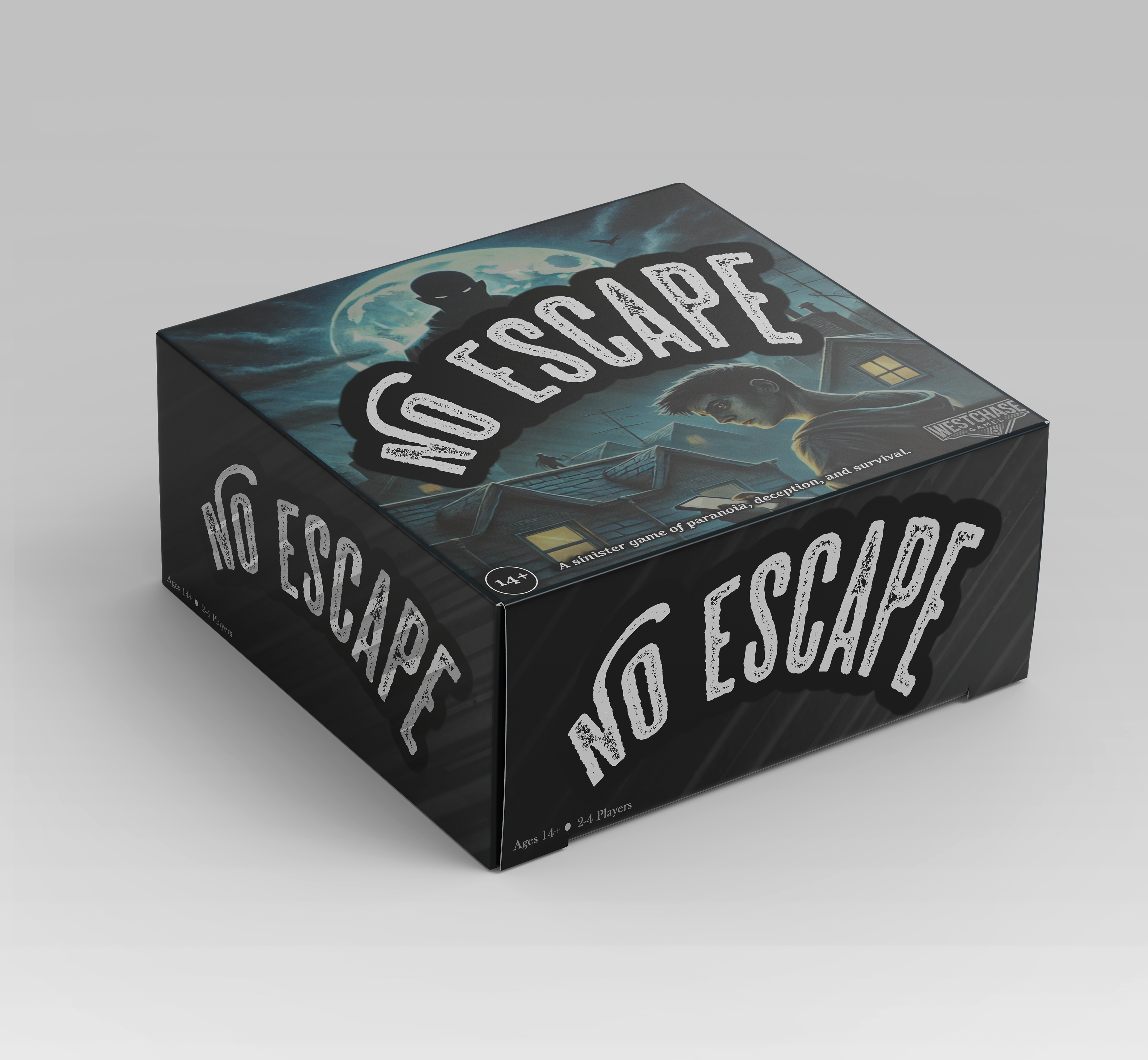 "No Escape" Board Game- Box Packaging Mockup (Front)