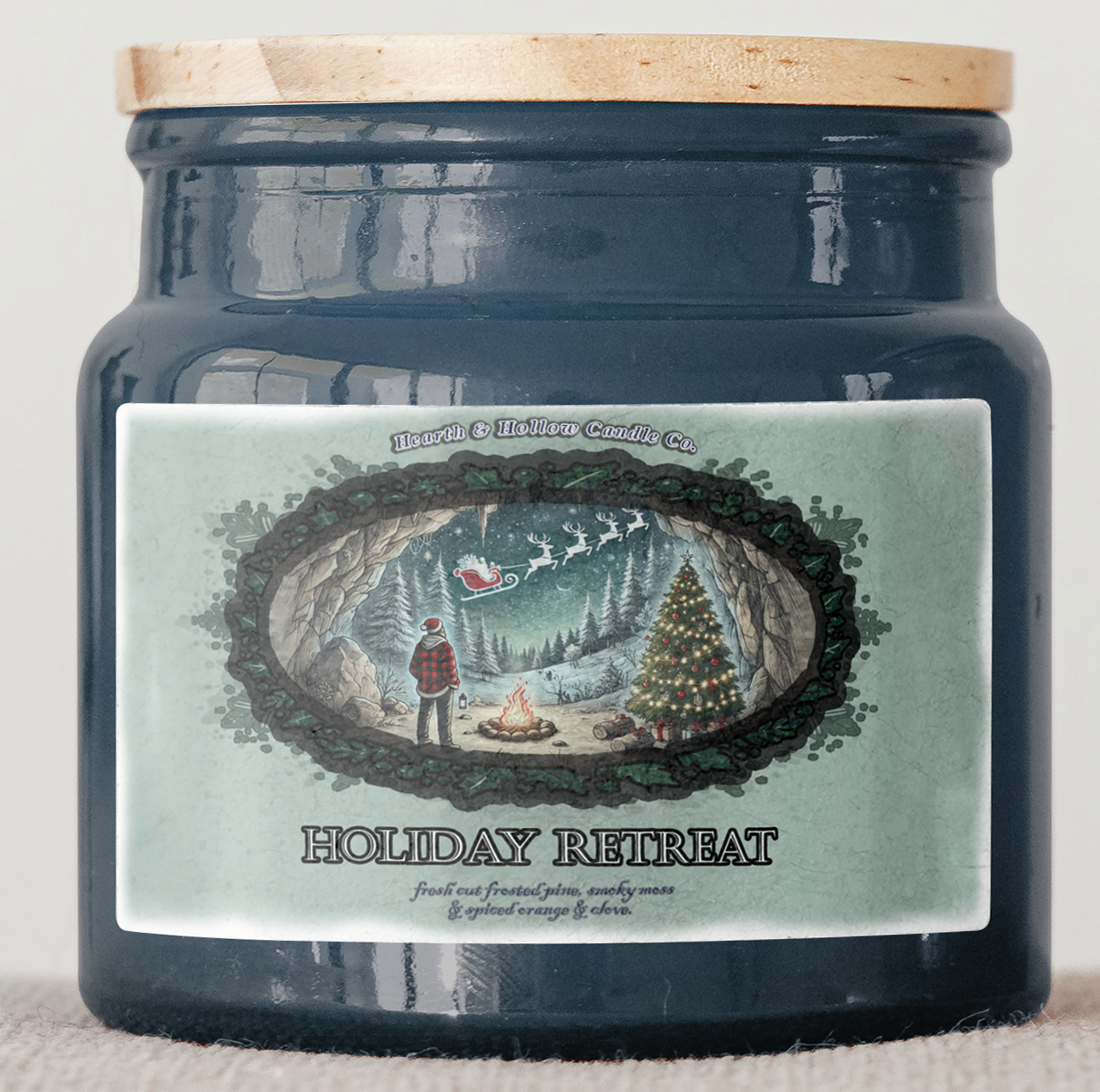 "Holiday Retreat" Candle- Jar Packaging Mockup