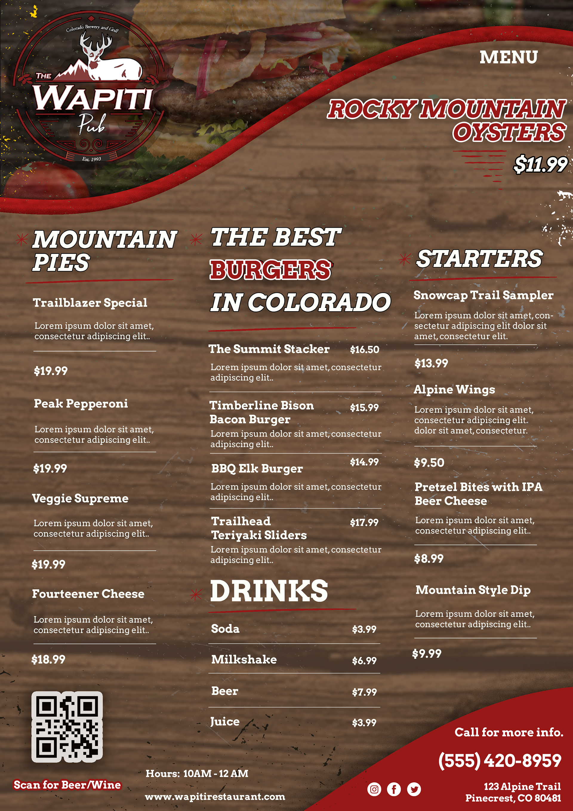 The Wapiti Pub- Menu Publication Design