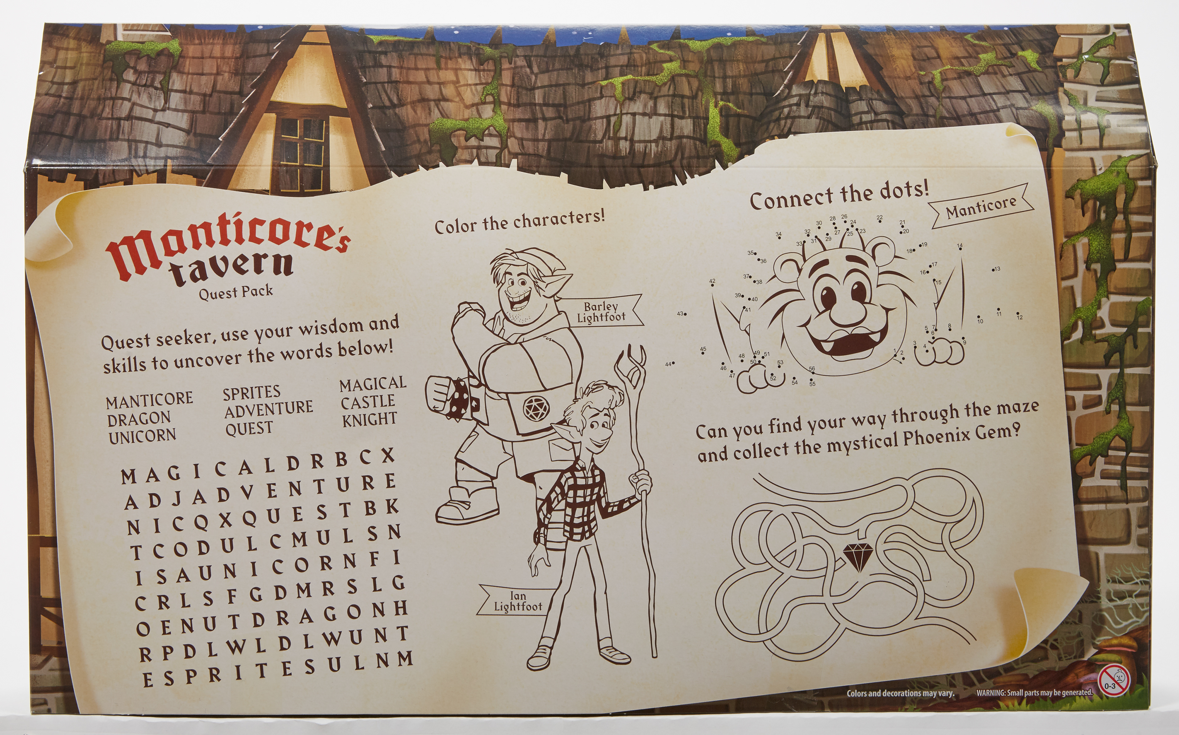 kids activity menu back panel