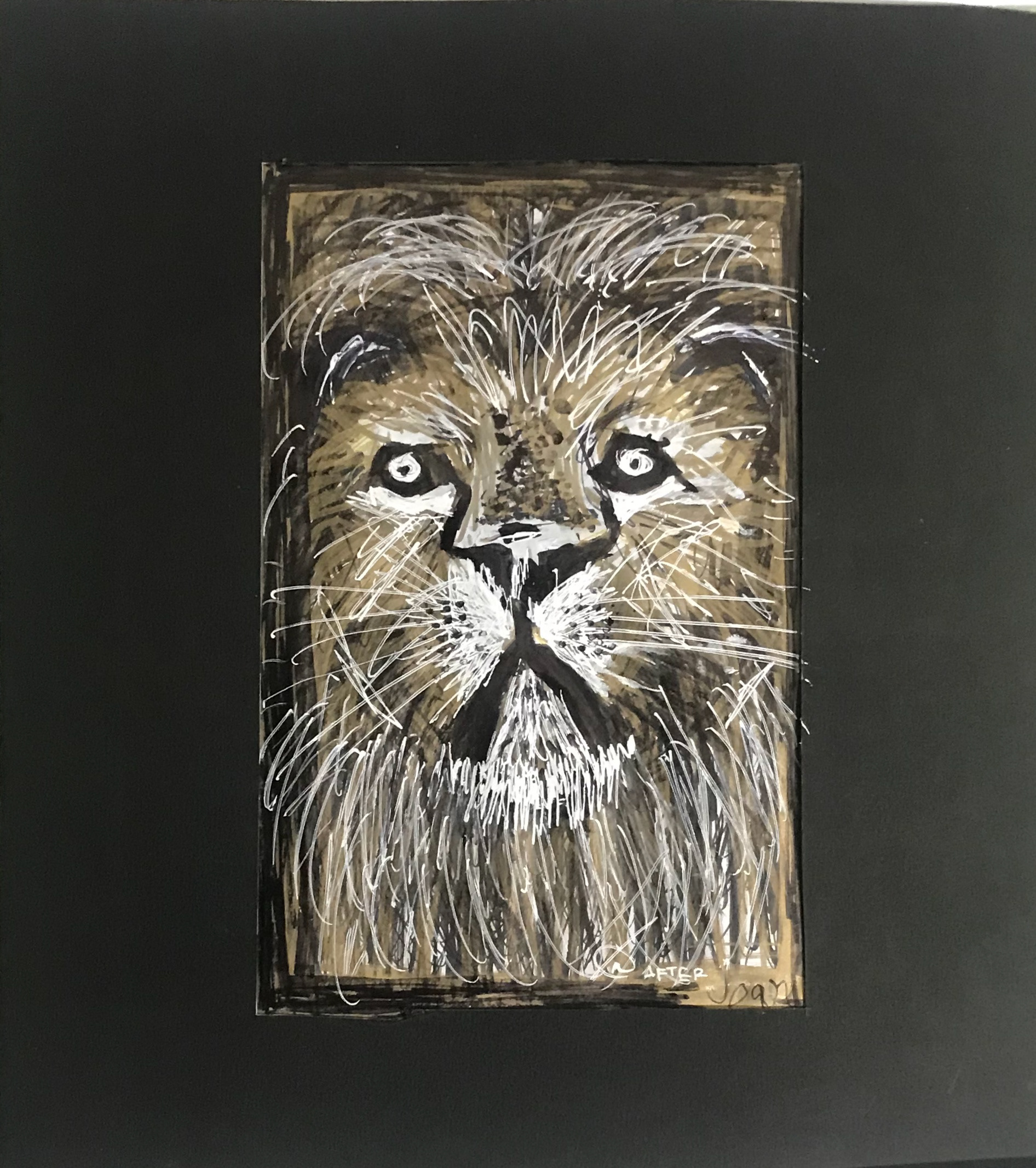 Lion portrait; Sharpee.