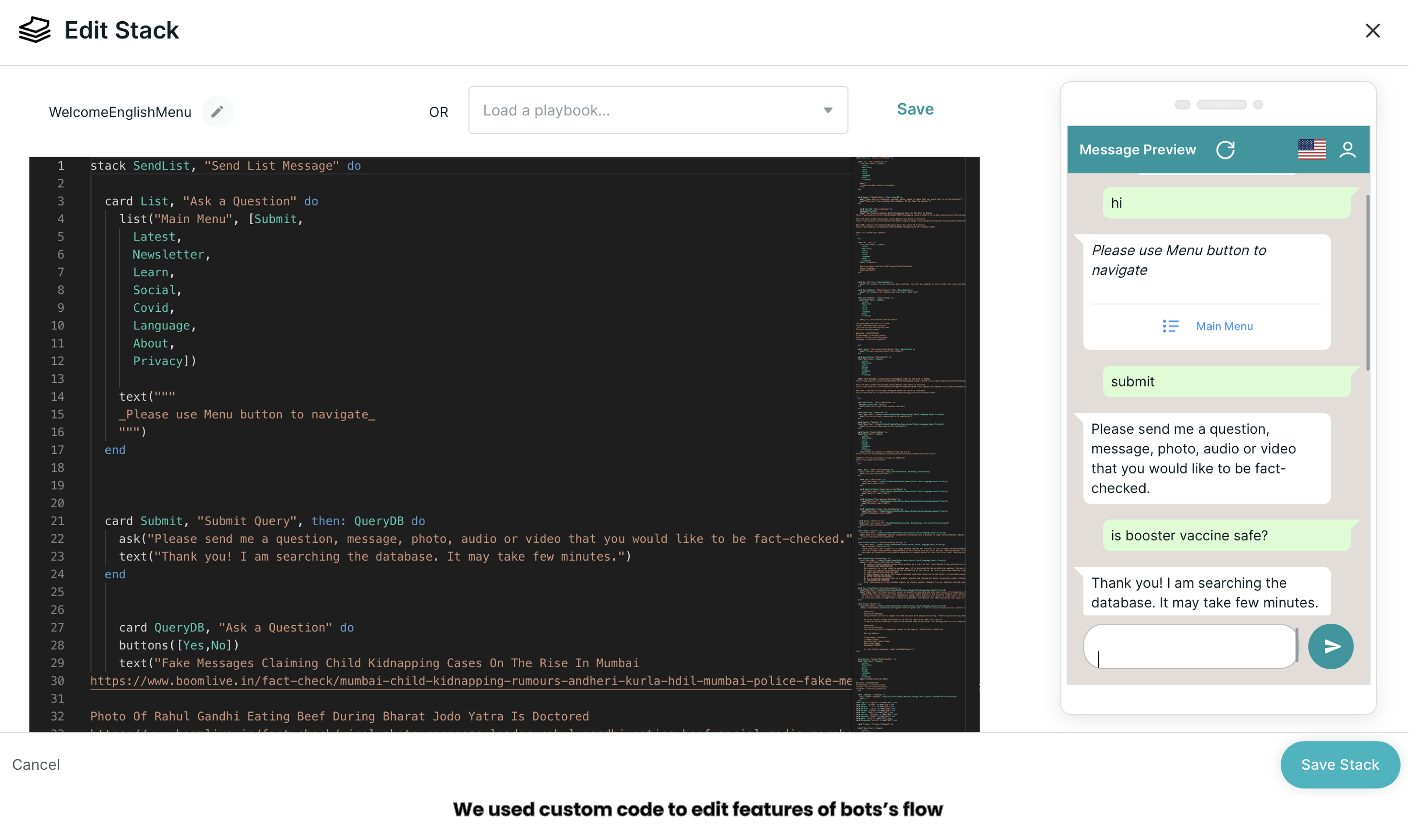 Custom code built for fact-checking service