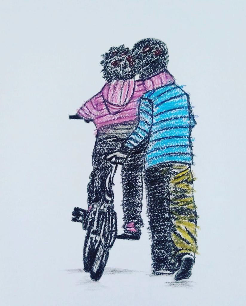 'Lean on me' ,40 x 55cm, Charcoal & Oil Pastel, 2022