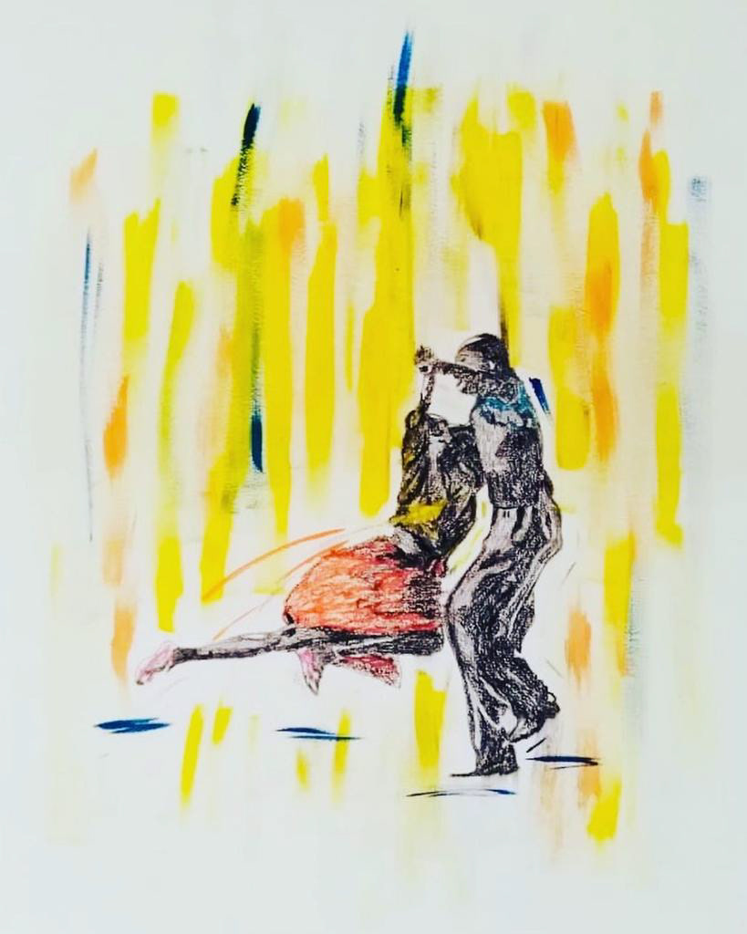 'The dance', 40 x 55cm, Charcoal & Oil Pastel, 2022